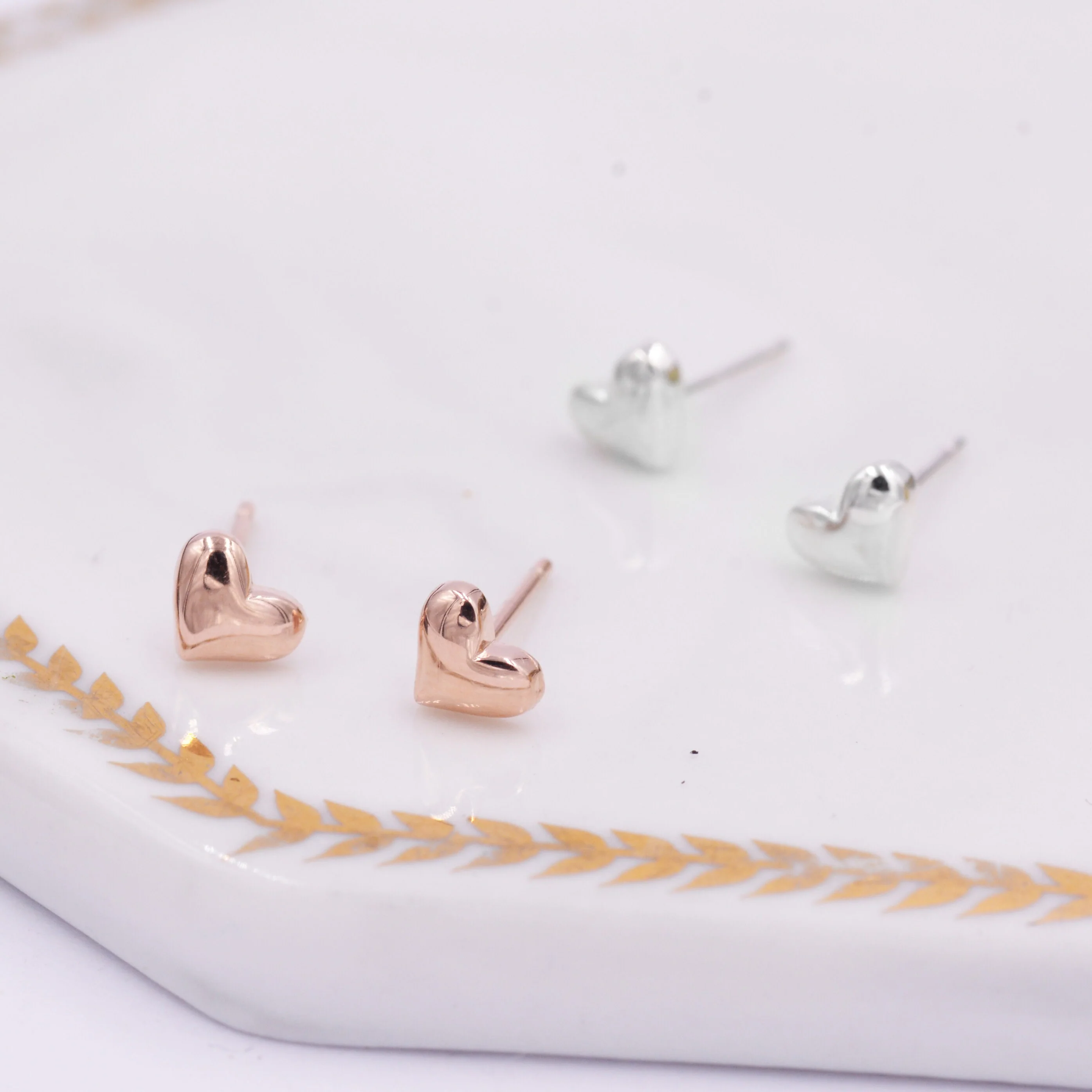 Tiny Pair of Heart Stud Earrings in Sterling Silver, Simple Stud, Silver and Rose Gold, Minimalist and Stylish - Image 6