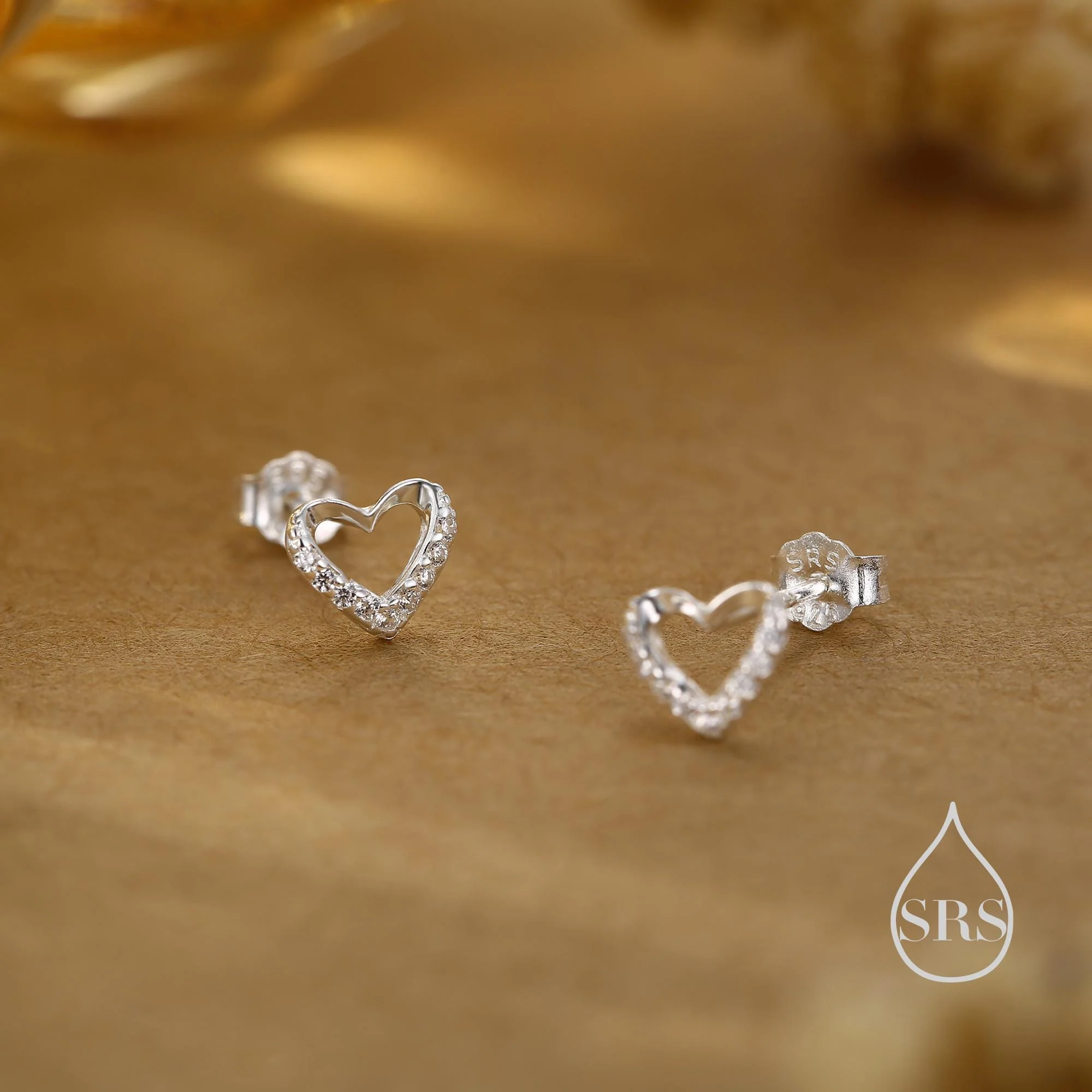 Small Pair of Open Heart Earrings in Sterling Silver with Sparkly CZ Crystals, Gold or Rose Gold, Small Heart Earrings, CZ Heart Earrings - Image 4