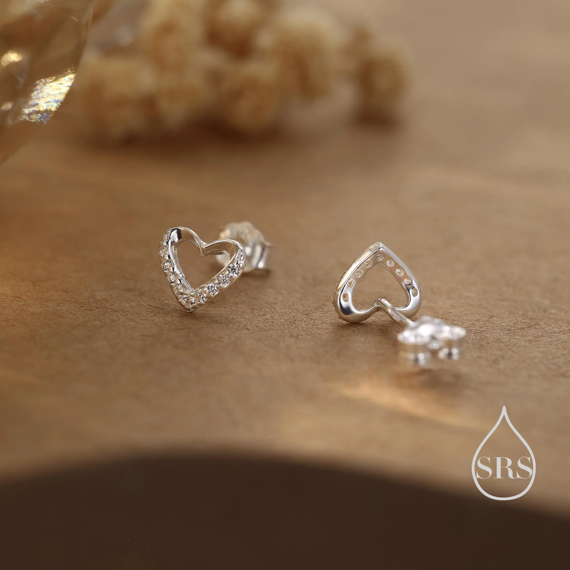 Small Pair of Open Heart Earrings in Sterling Silver with Sparkly CZ Crystals, Gold or Rose Gold, Small Heart Earrings, CZ Heart Earrings - Image 5