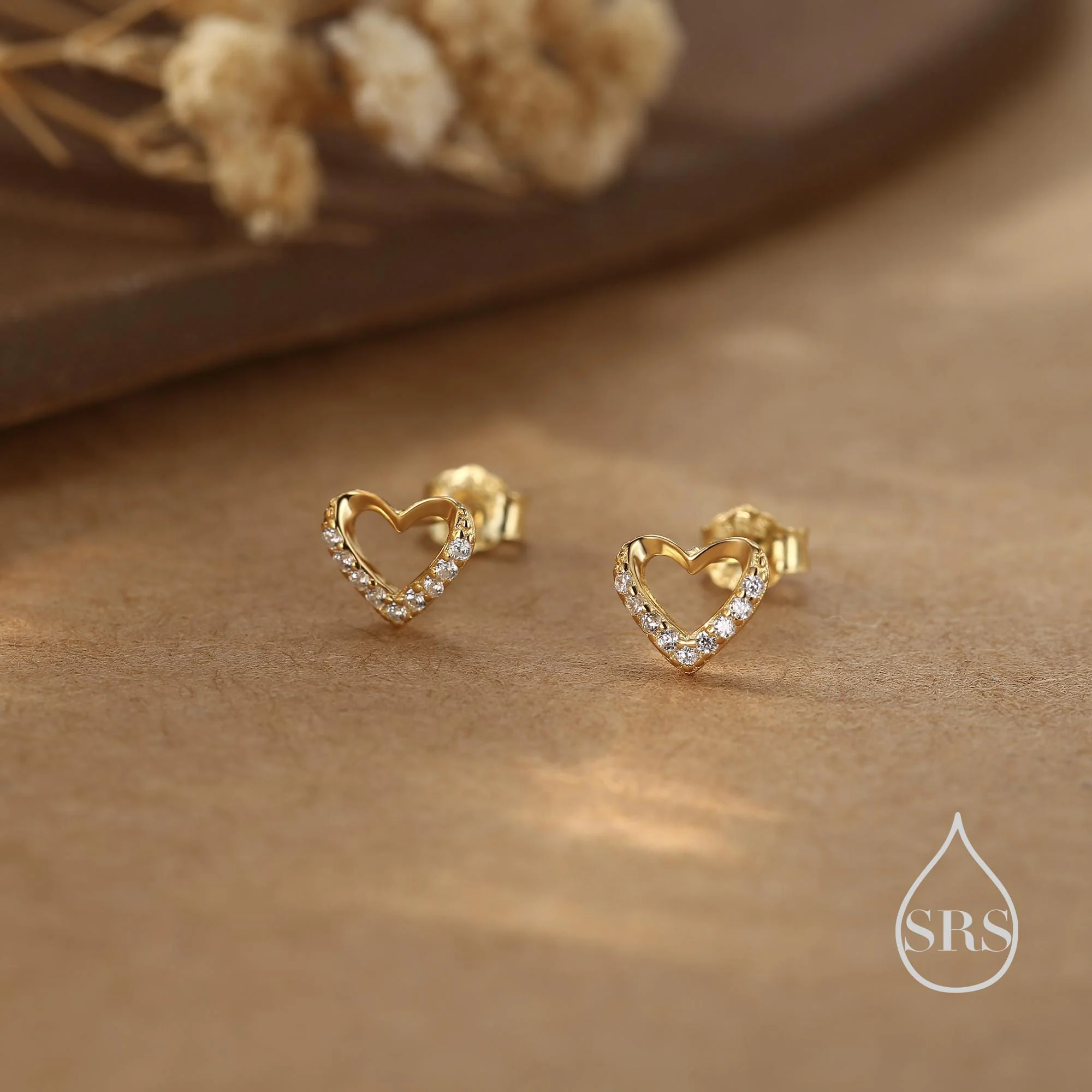 Small Pair of Open Heart Earrings in Sterling Silver with Sparkly CZ Crystals, Gold or Rose Gold, Small Heart Earrings, CZ Heart Earrings - Image 7
