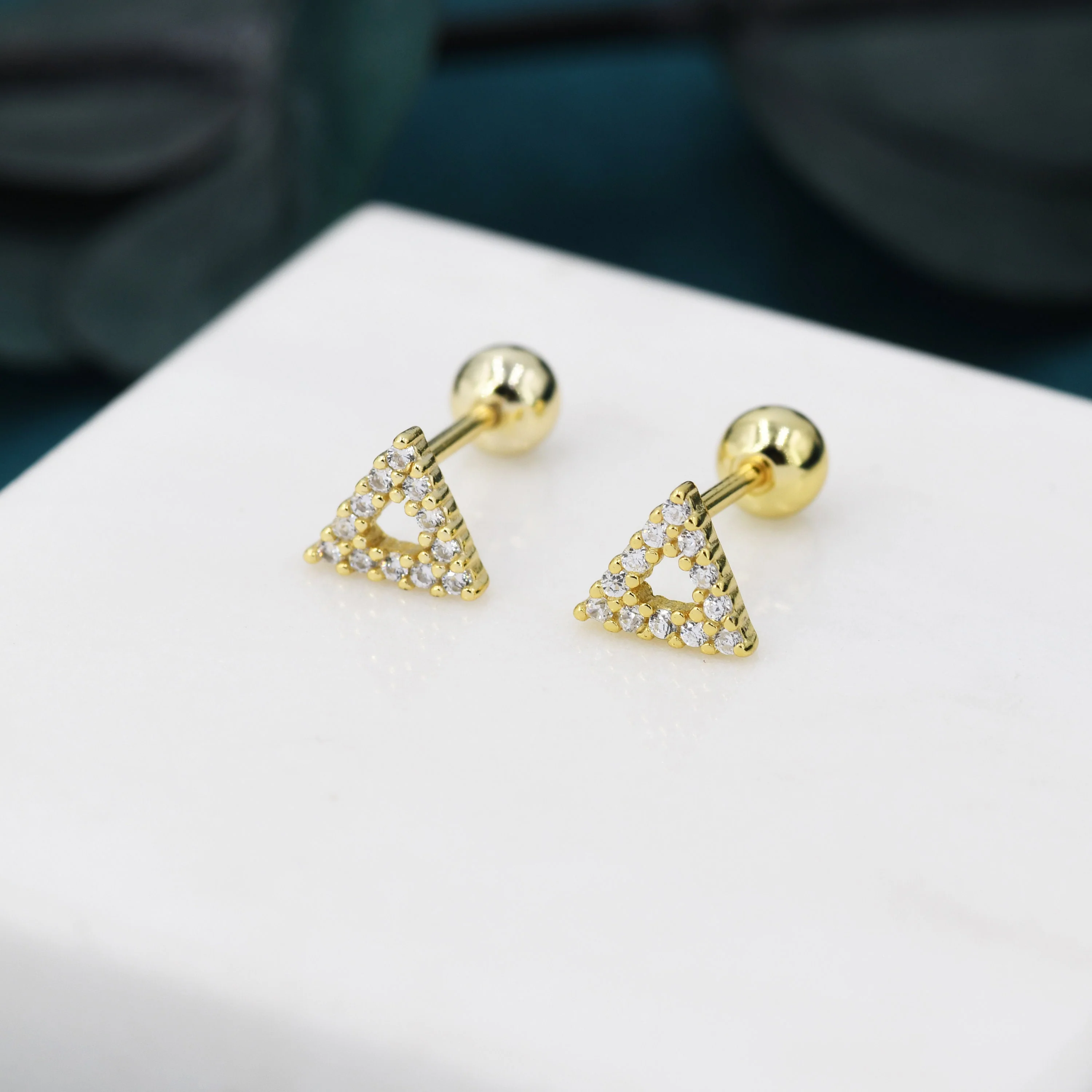 Small Pair of Open Triangle Stud Earrings in Sterling Silver, Rose Gold, Silver, Screw Back Earrings - helix, cartilage, conch, tragus - Image 6