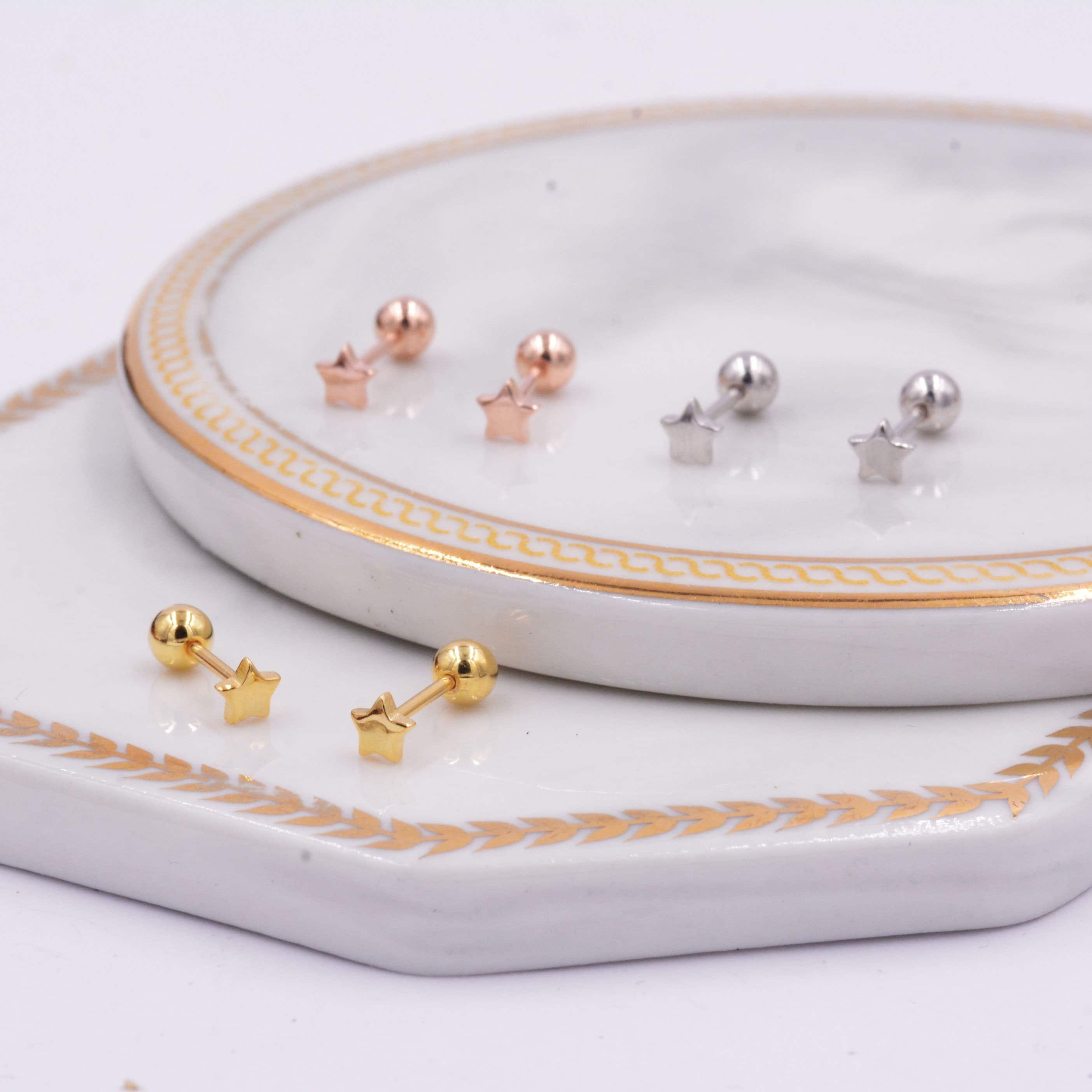 Small Pair of Star 18G Screw Back Earrings in Sterling Silver - Image 6