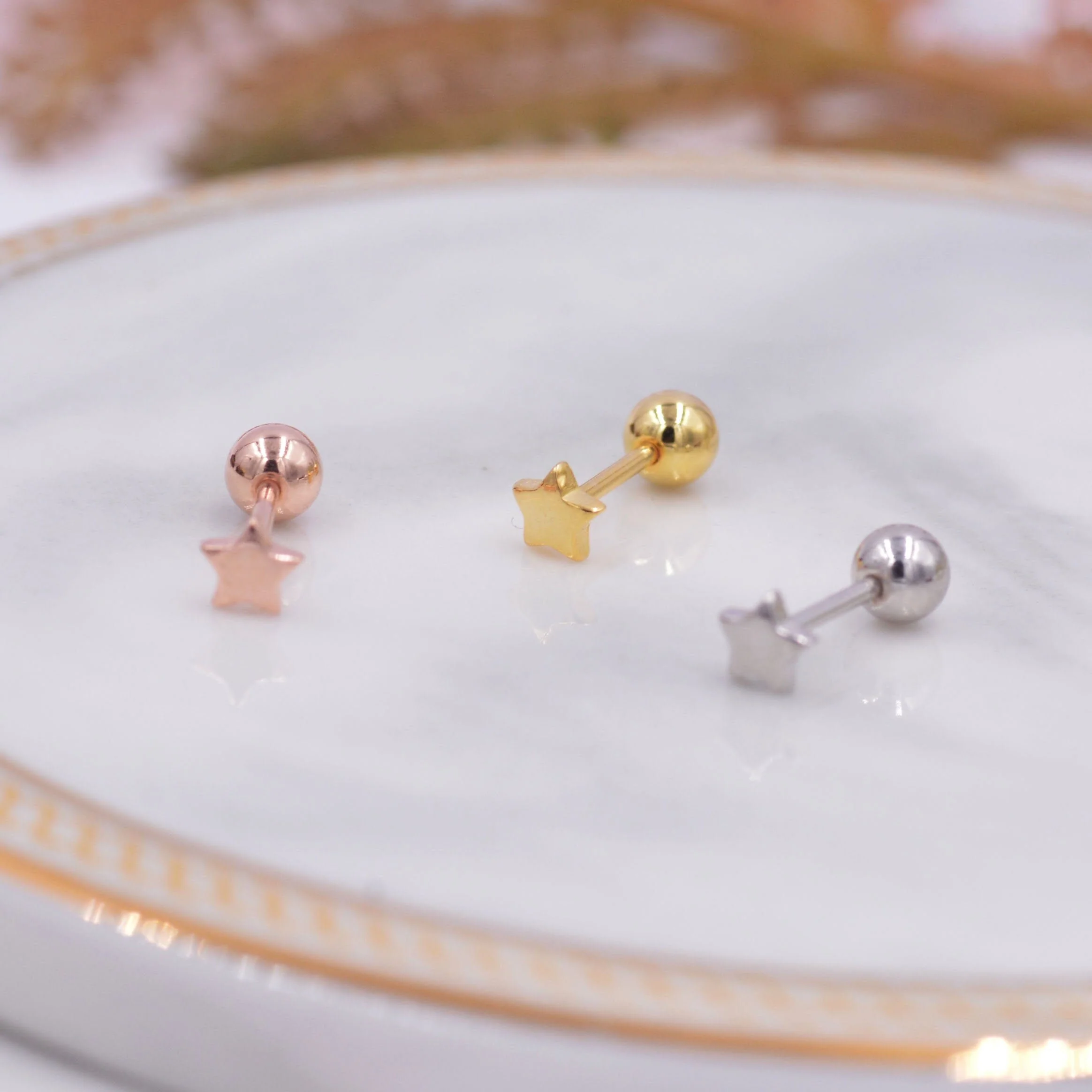 Tiny Star 18G Screw Back Earrings in Sterling Silver - Image 7