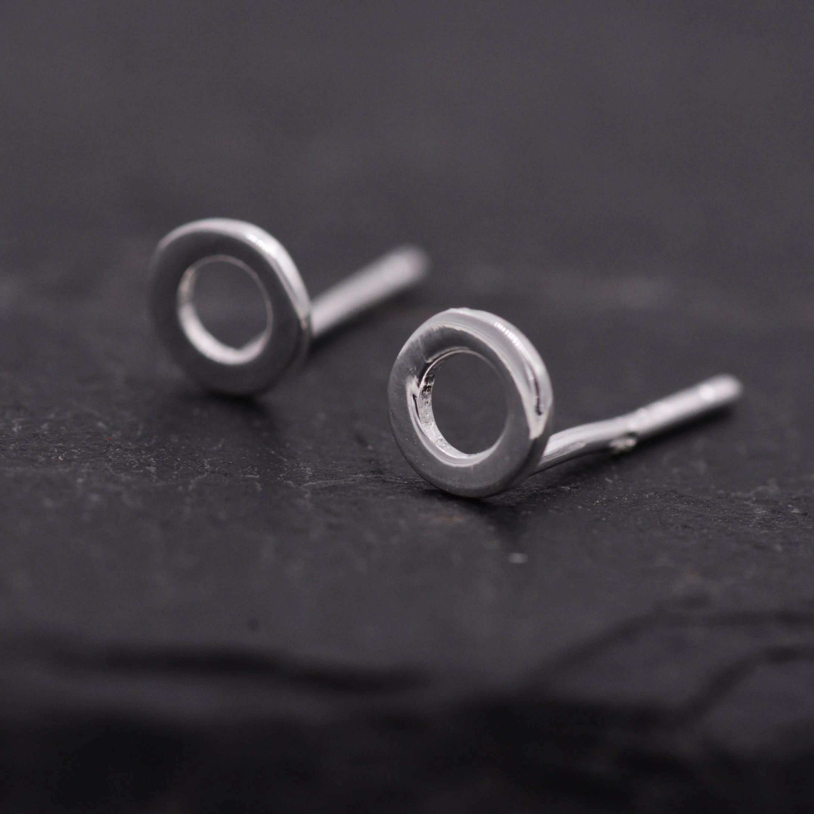 Small Pair of Sterling Silver Tiny Little Open Circle Dot Minimalist Geometric Stud Earrings, Dainty and Delicate Design - Image 3