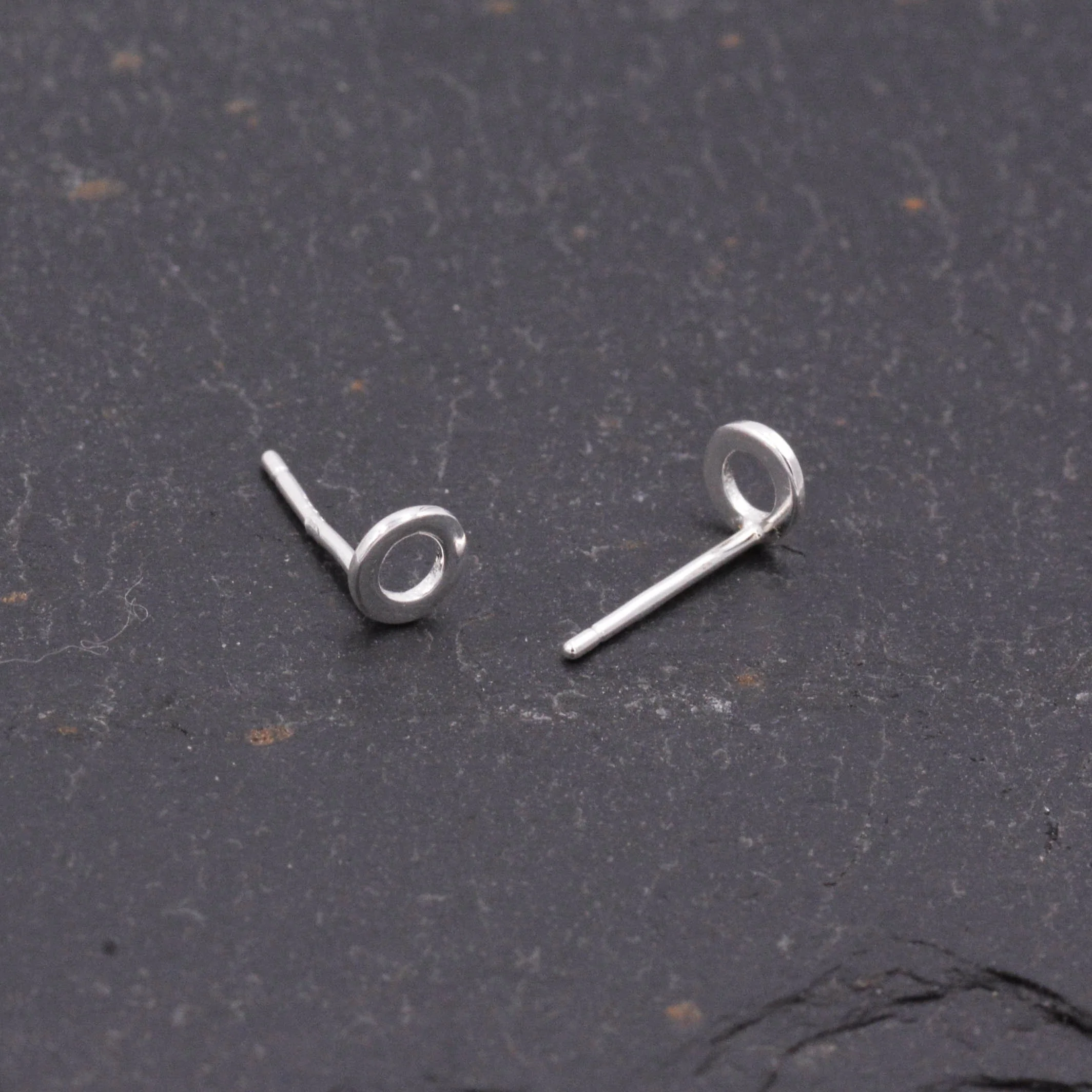 Small Pair of Sterling Silver Tiny Little Open Circle Dot Minimalist Geometric Stud Earrings, Dainty and Delicate Design - Image 5