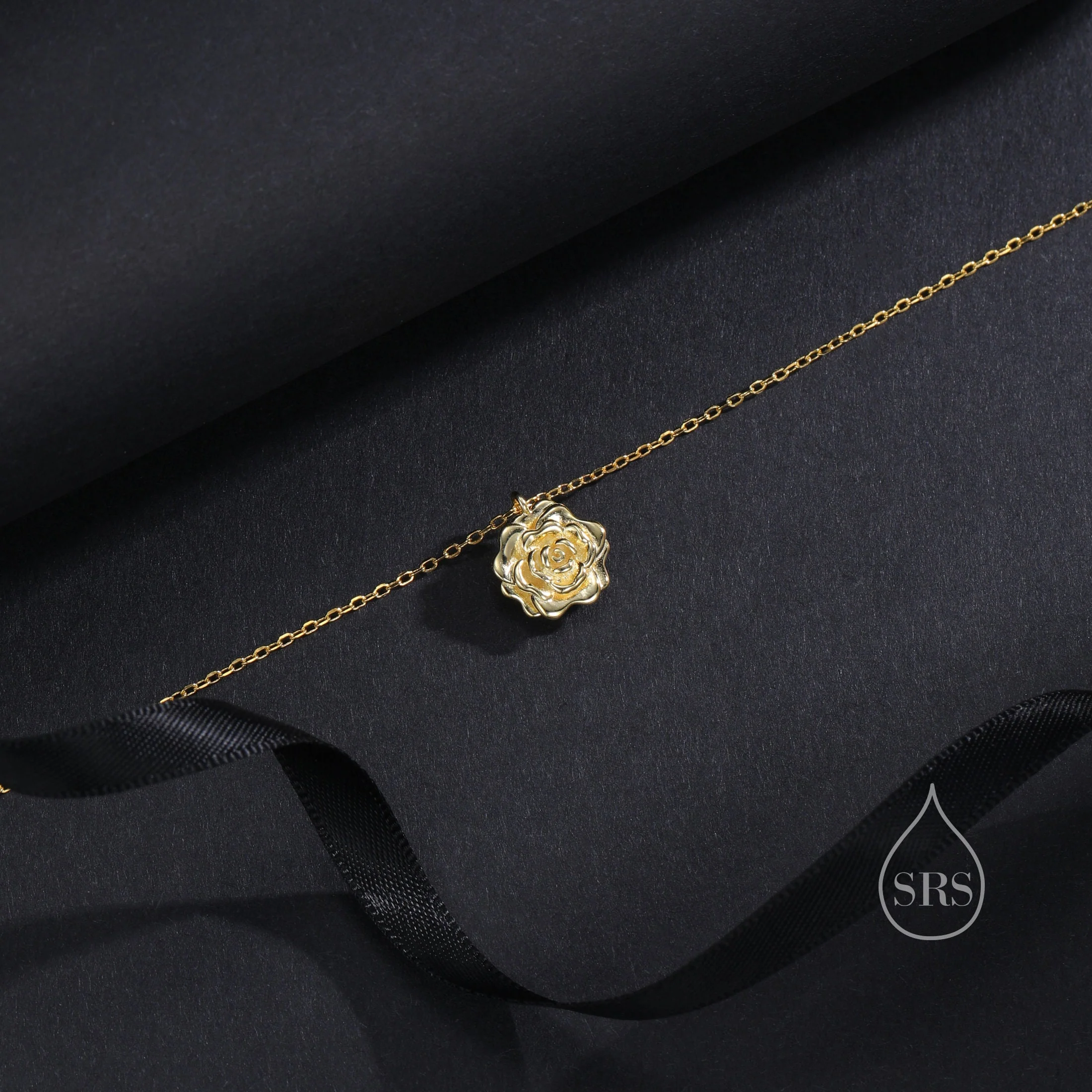 Small Rose Flower Pendant Necklace in Sterling Silver, Silver or Gold or Rose Gold, Rose Flower Necklace - Image 6