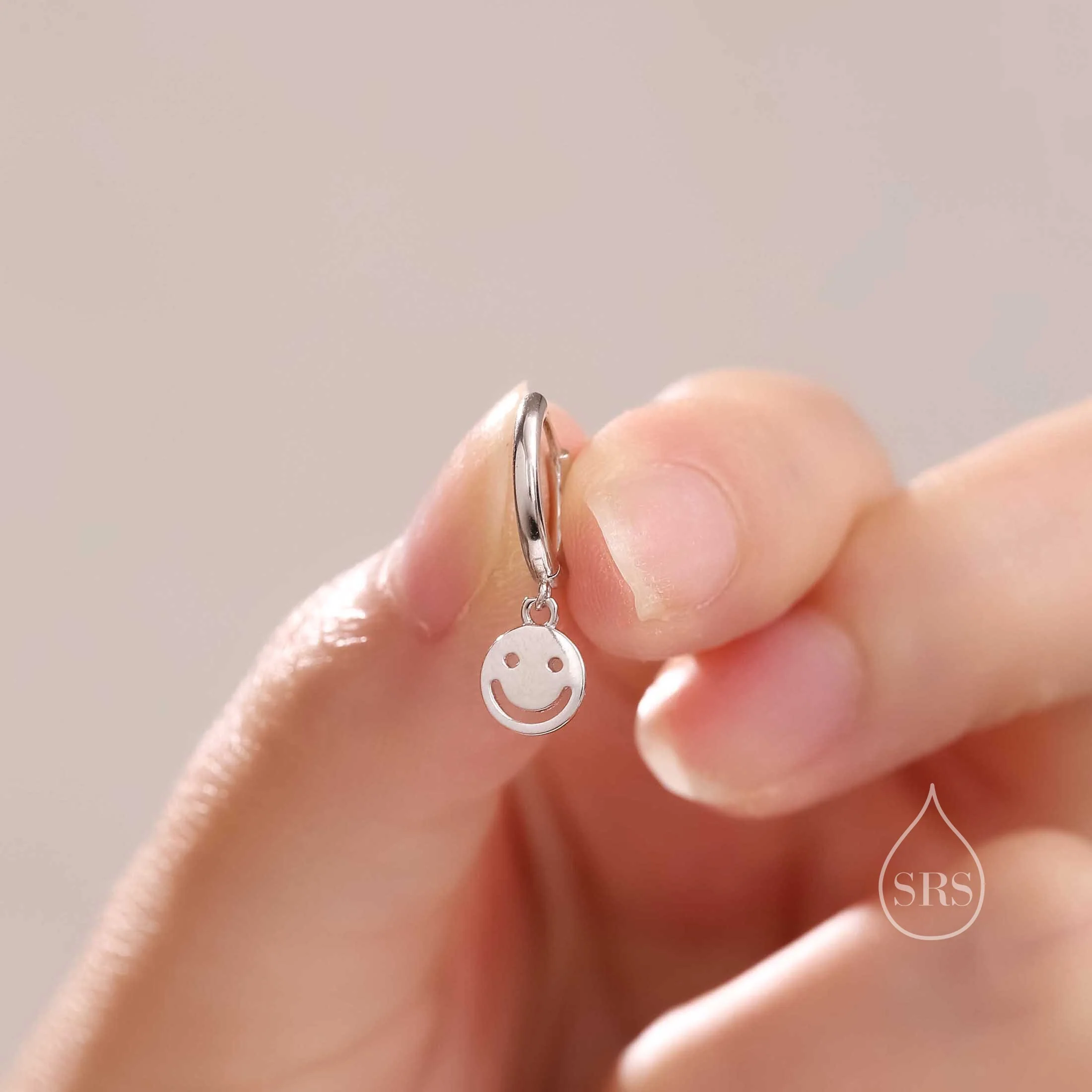 Smile Huggie Hoop Earrings in Sterling Silver, Silver or Gold or Rose Gold, Sterling Silver Face with Smile Earrings, Face Earrings - Image 3
