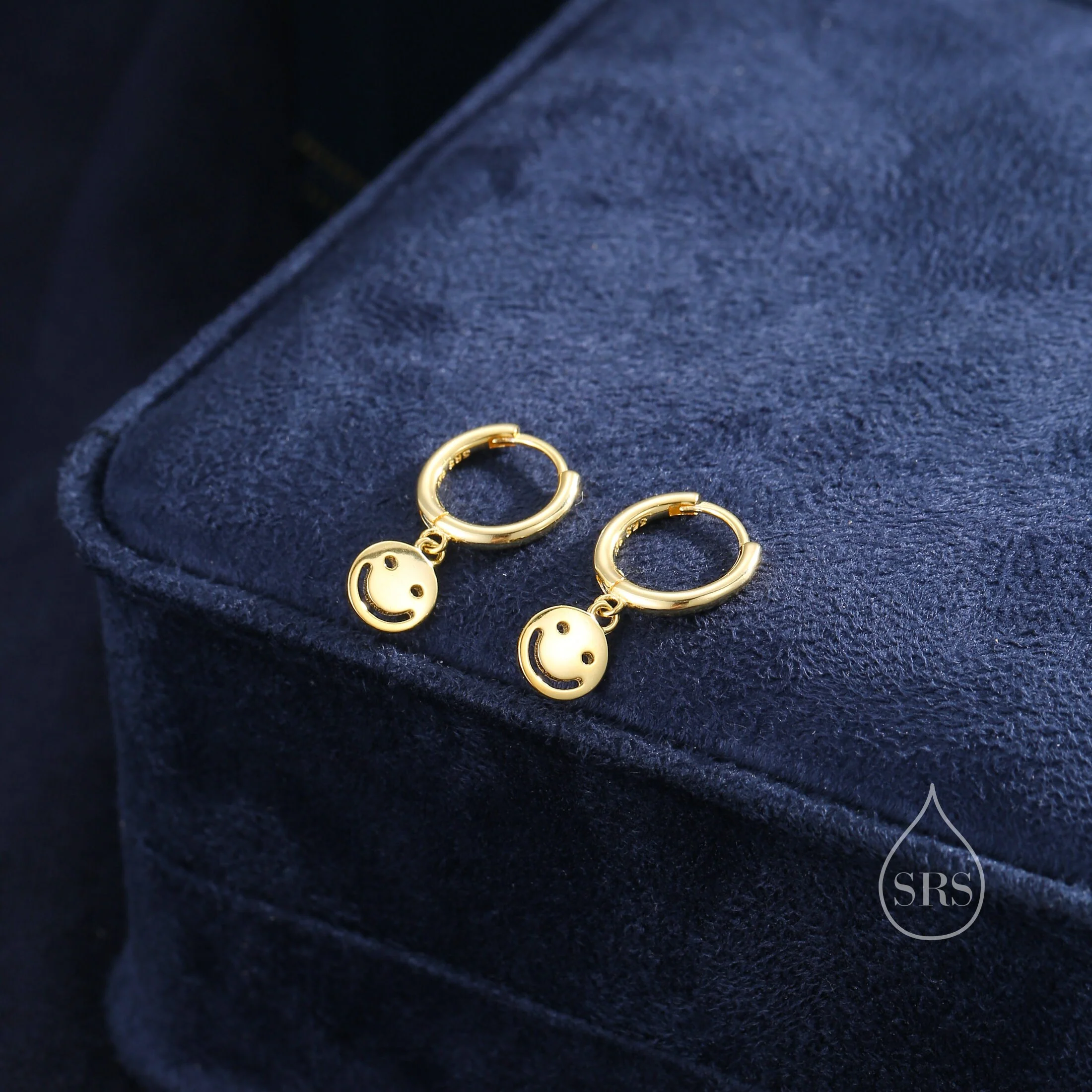 Smile Huggie Hoop Earrings in Sterling Silver, Silver or Gold or Rose Gold, Sterling Silver Face with Smile Earrings, Face Earrings - Image 4