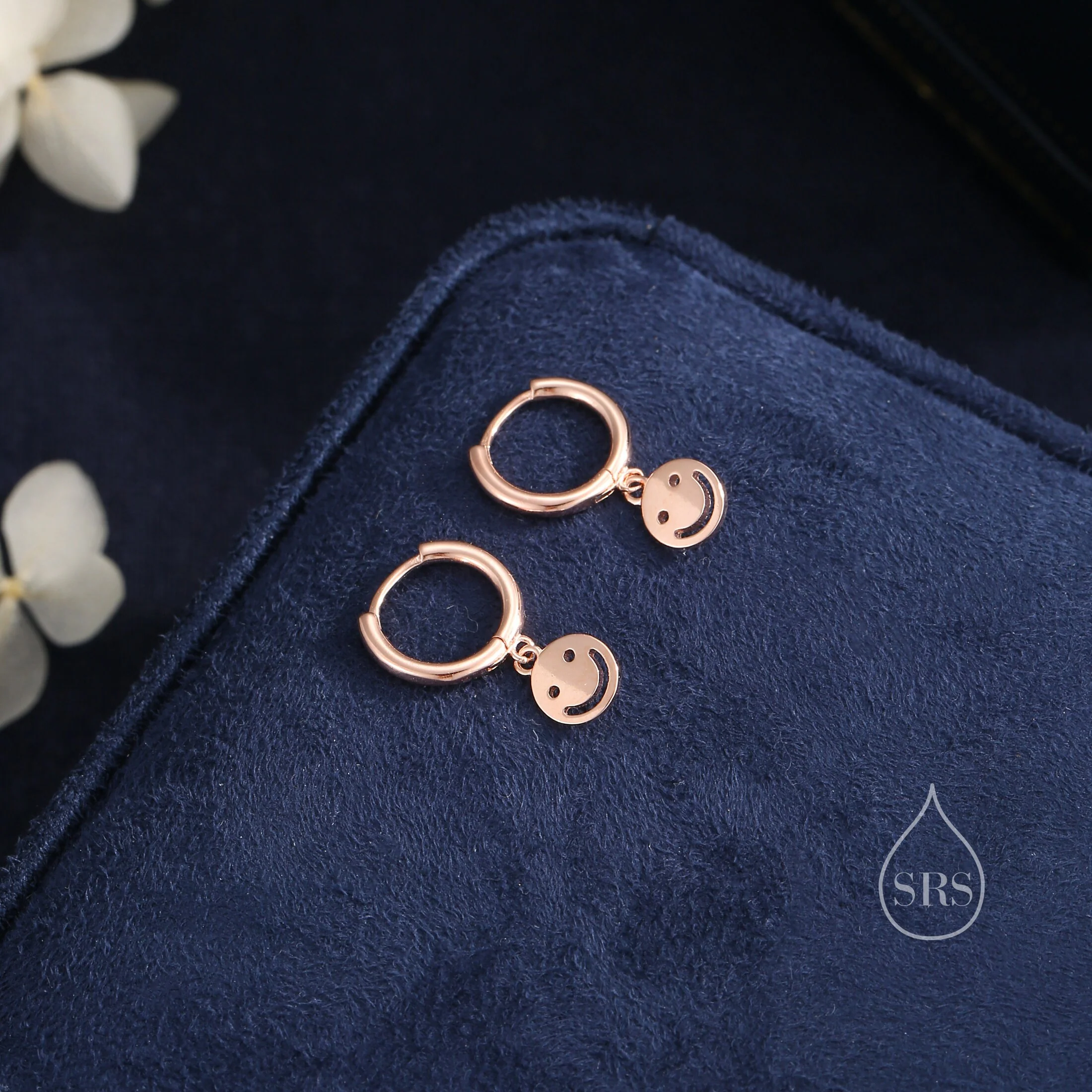 Smile Huggie Hoop Earrings in Sterling Silver, Silver or Gold or Rose Gold, Sterling Silver Face with Smile Earrings, Face Earrings - Image 5