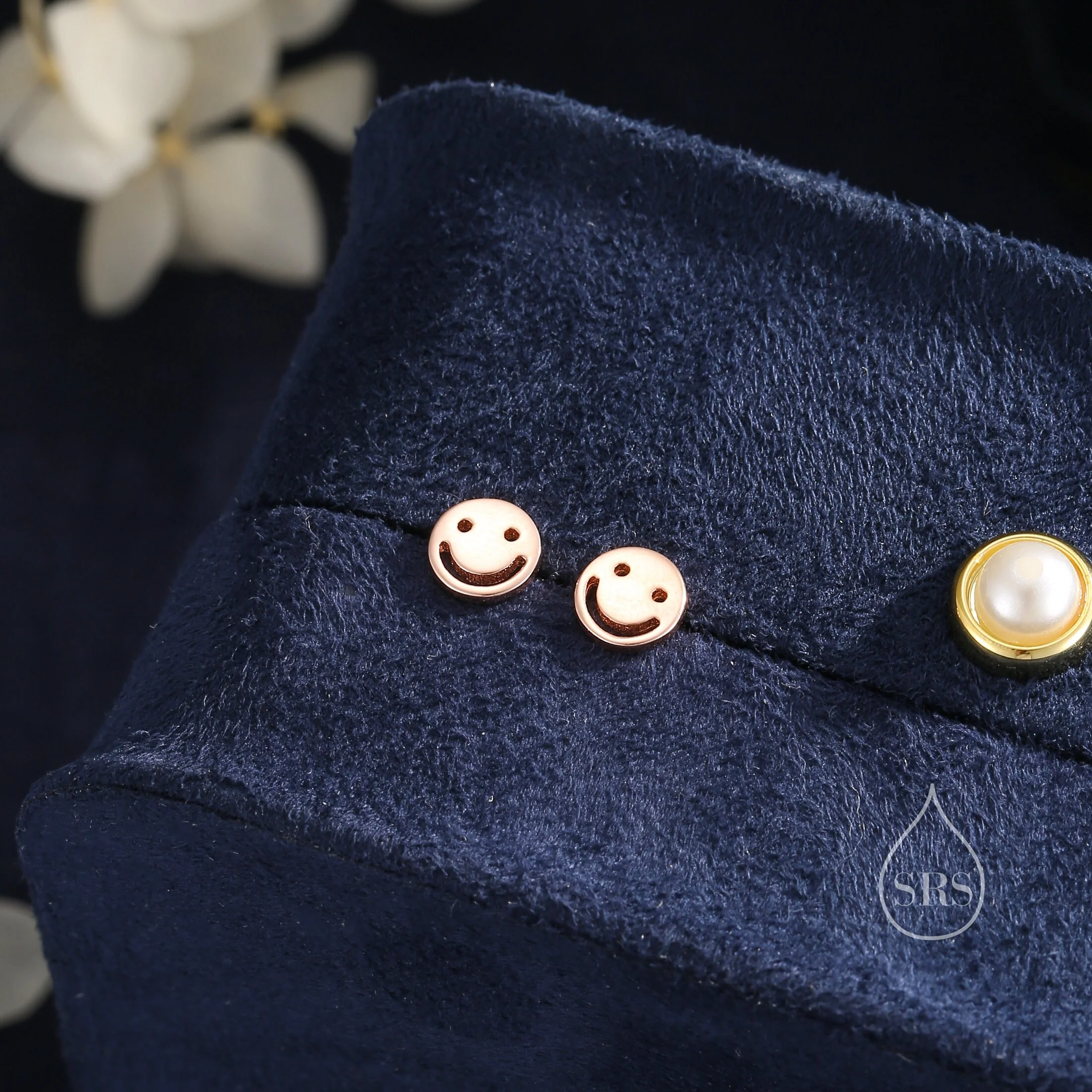 Smile Stud Earrings in Sterling Silver, Silver or Gold or Rose Gold, Sterling Silver Face with Smile Earrings - Image 4