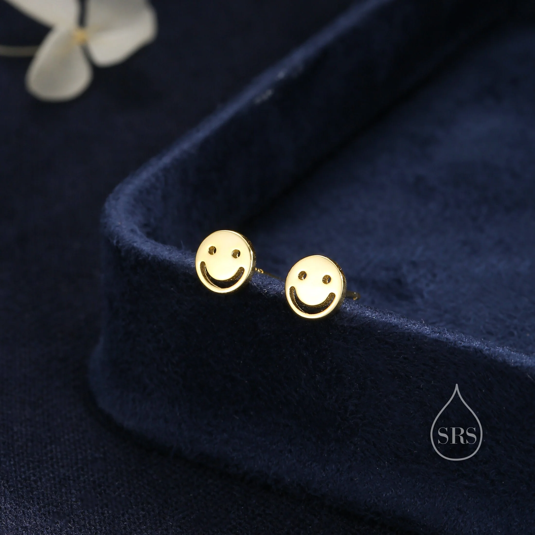 Smile Stud Earrings in Sterling Silver, Silver or Gold or Rose Gold, Sterling Silver Face with Smile Earrings - Image 5