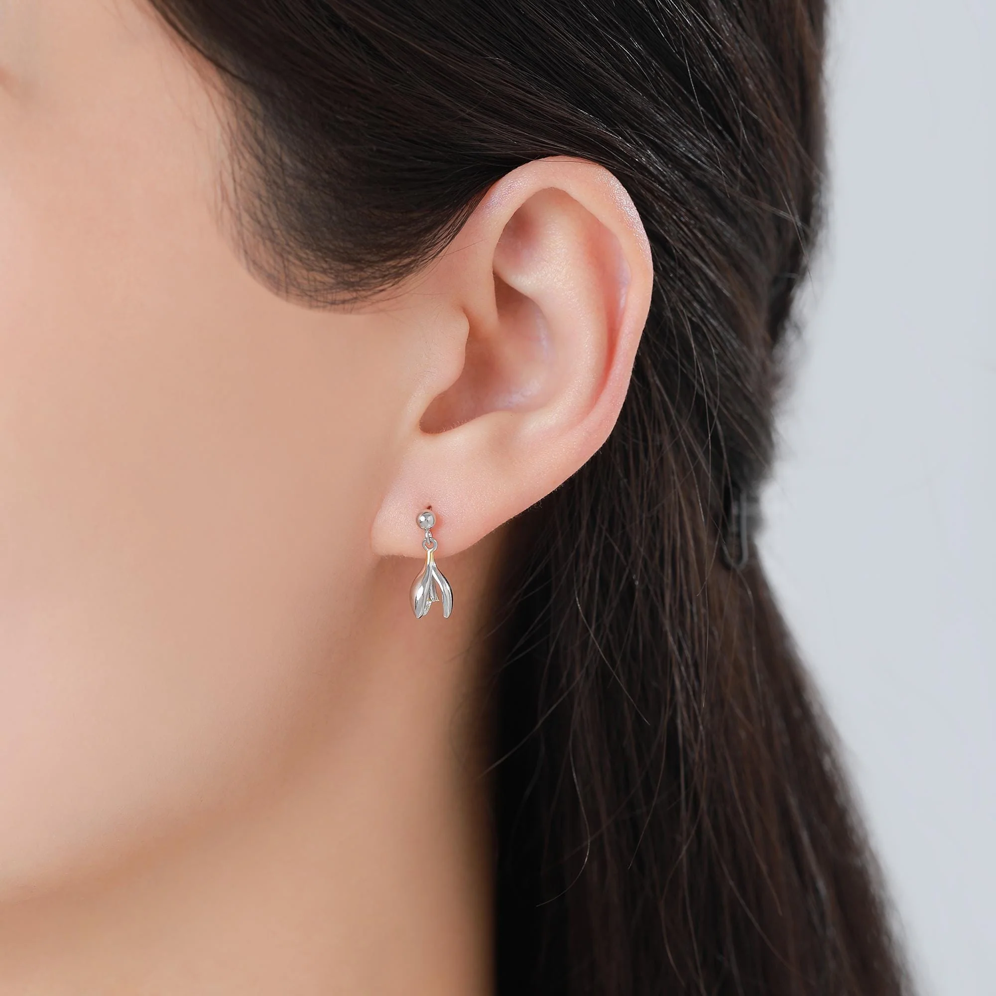 Snowdrop Flower Drop Dangle Earrings in Sterling Silver, Silver and Gold Two Tone, Nature Inspired Flower Earrings, January Birth Flower - Image 2