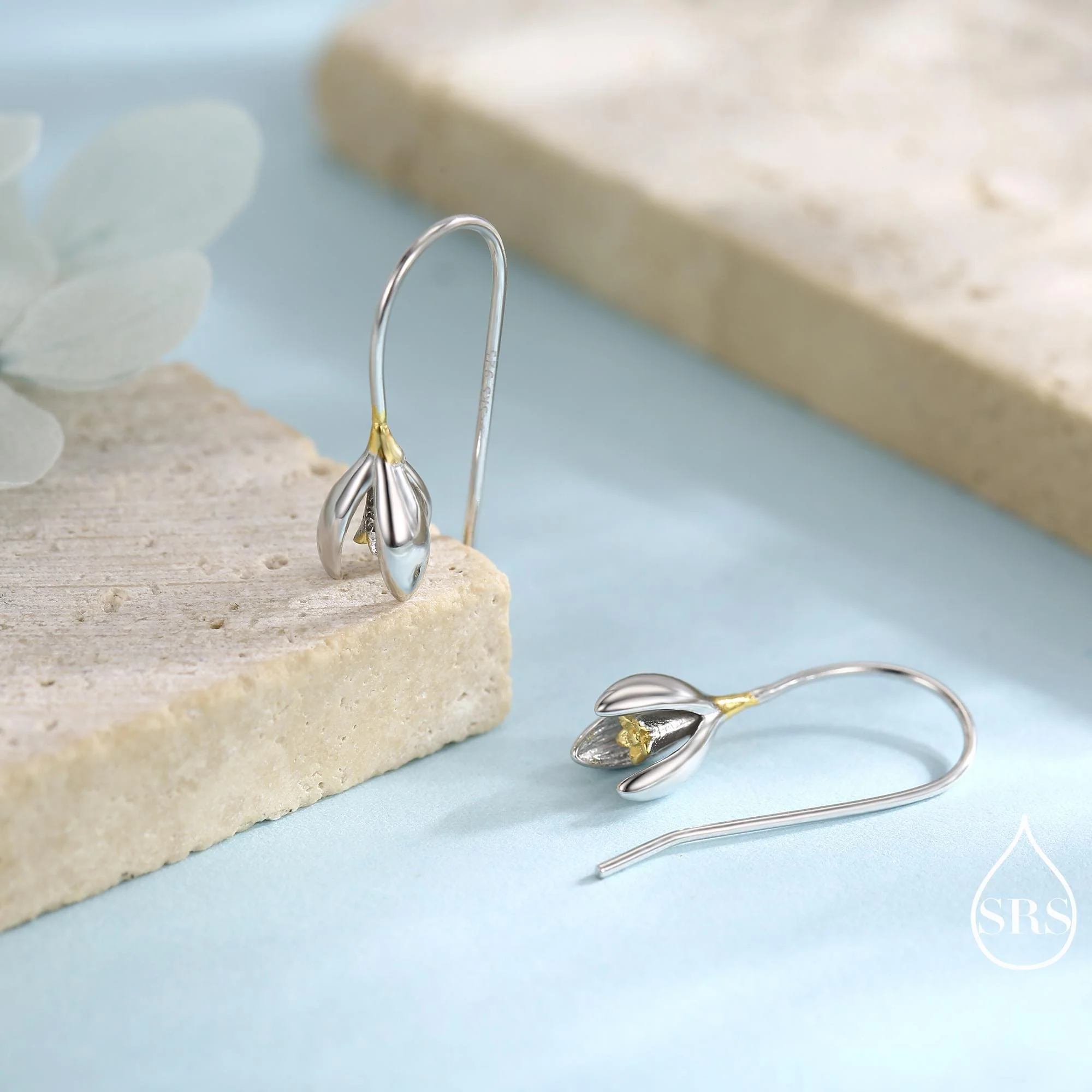 Snowdrop Flower Drop Earrings in Sterling Silver, Silver and Gold, Nature Inspired Flower Earrings, January Birth Flower, Botanical - Image 3