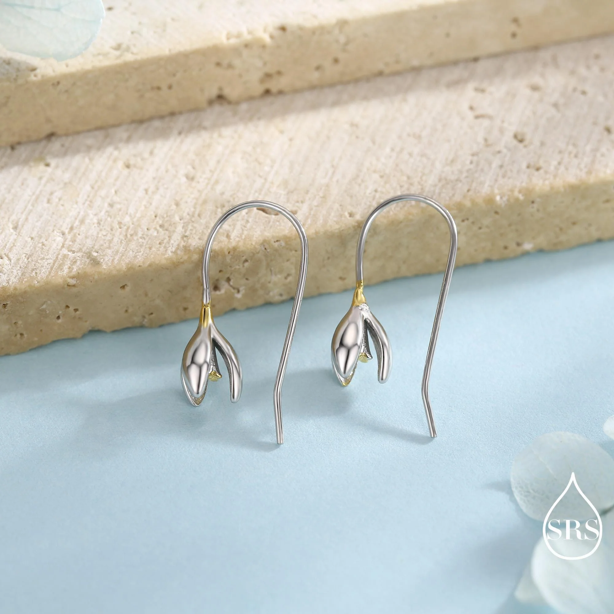 Snowdrop Flower Drop Earrings in Sterling Silver, Silver and Gold, Nature Inspired Flower Earrings, January Birth Flower, Botanical - Image 4
