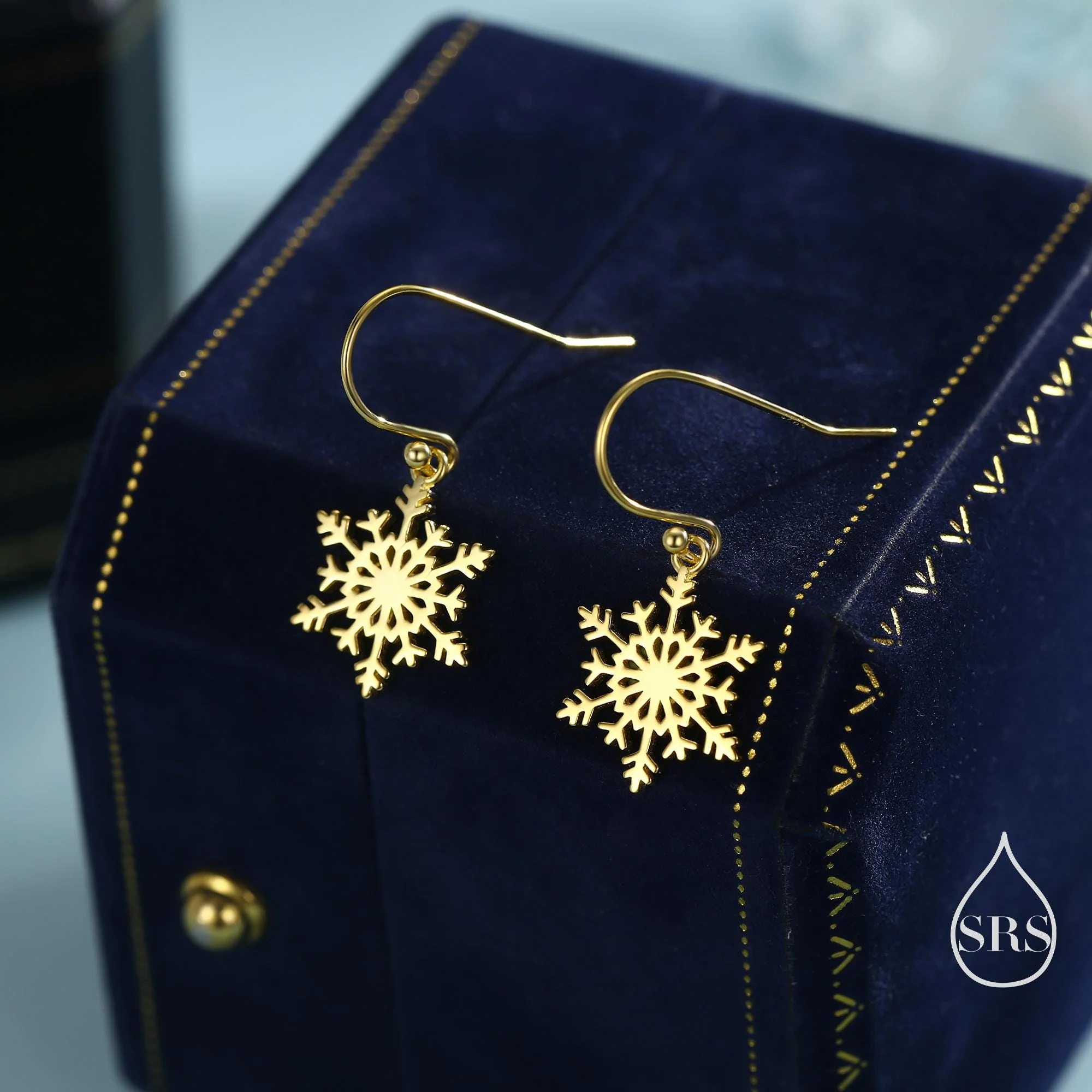 Snowflake Drop Hook Earrings in Sterling Silver, Silver, Gold or Rose Gold, Pretty Snowflake Earrings, Snow Earrings, Christmas Earrings - Image 6