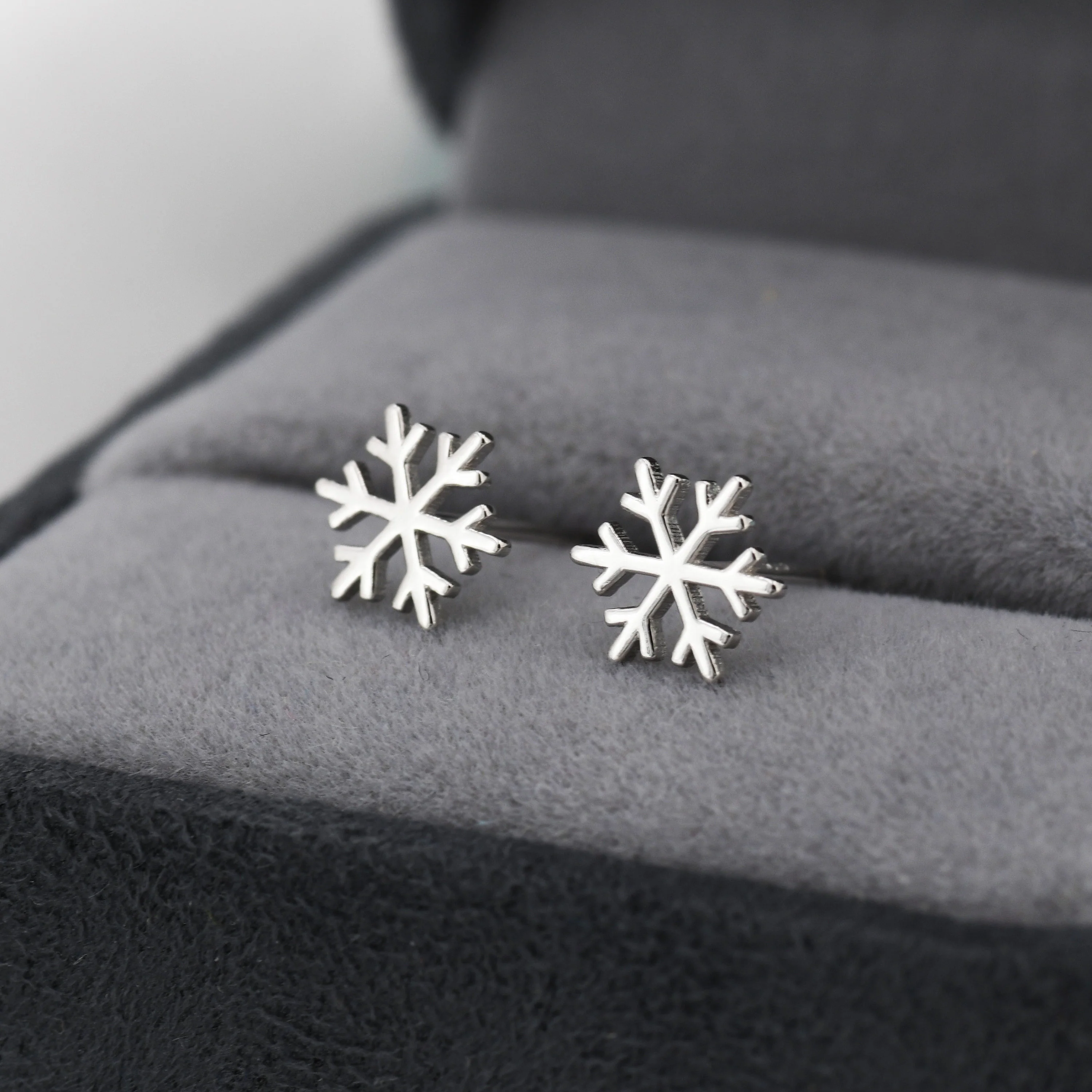 Snowflake Stud Earrings in Sterling Silver, Snow Earrings, Available in Three Finishes - Silver, Gold and Rose Gold, Dainty Snowflake - Image 3