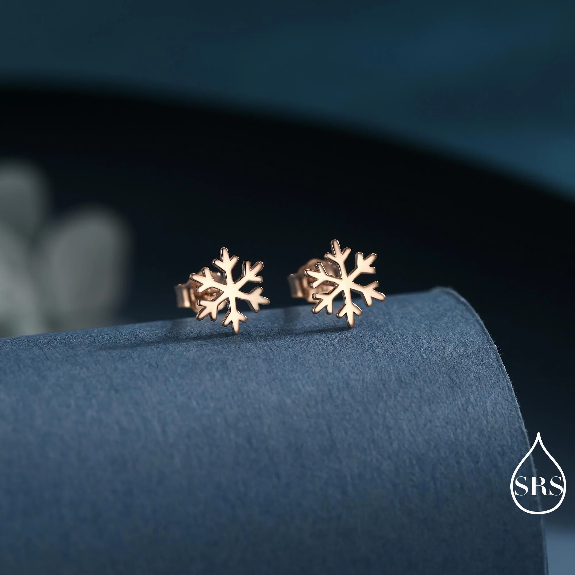 Snowflake Stud Earrings in Sterling Silver, Snow Earrings, Available in Three Finishes - Silver, Gold and Rose Gold, Dainty Snowflake - Image 5