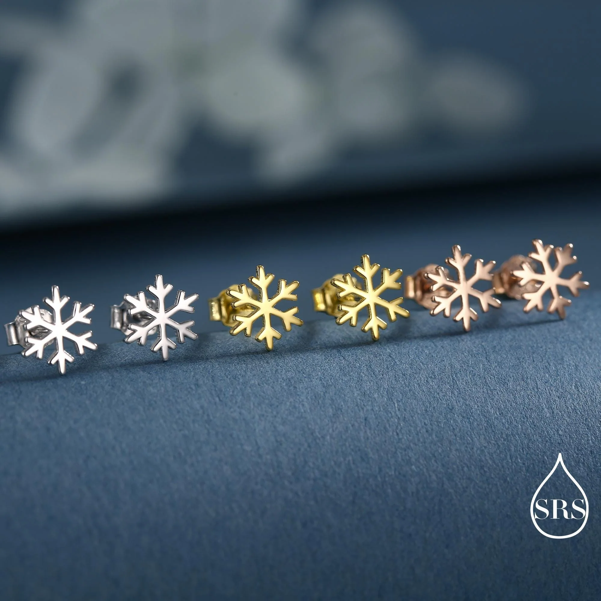 Snowflake Stud Earrings in Sterling Silver, Snow Earrings, Available in Three Finishes - Silver, Gold and Rose Gold, Dainty Snowflake - Image 9