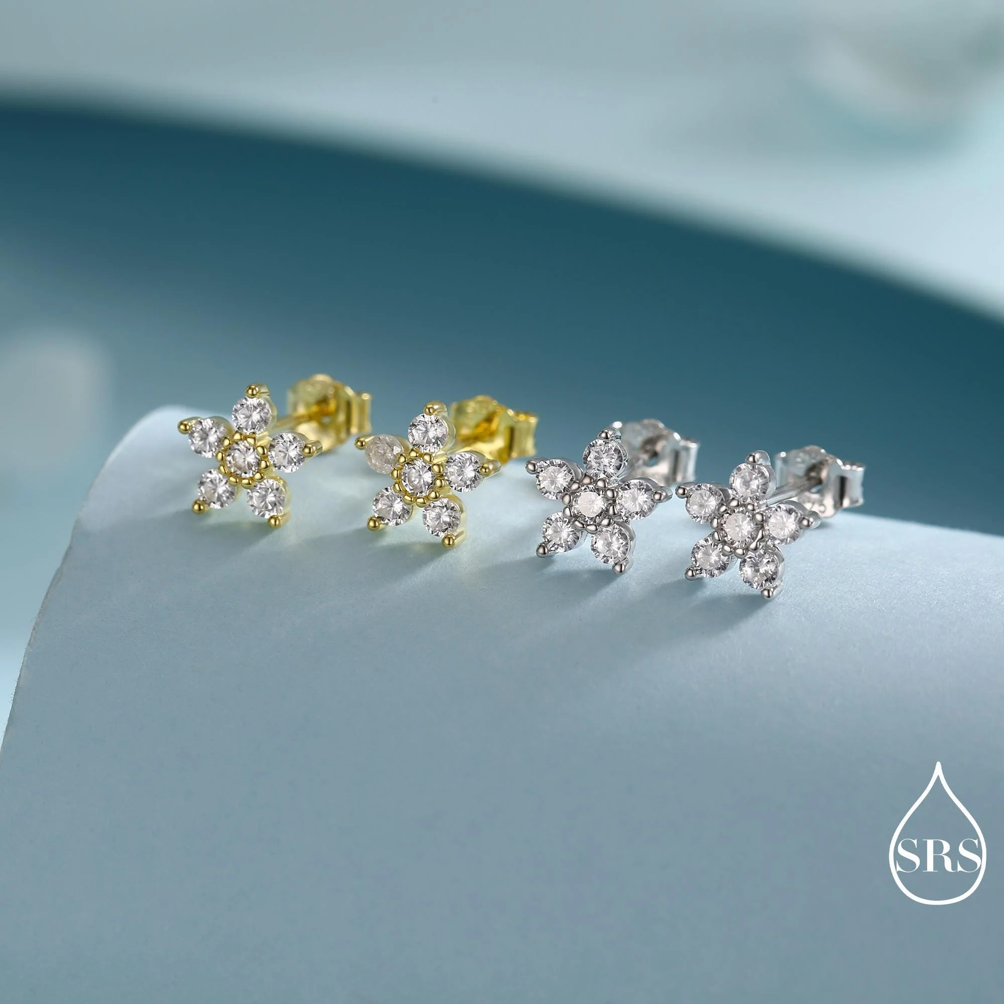 Sparkly Forget-me-not Flower Tiny Stud Earrings in Sterling Silver with CZ Crystals, Extra Tiny, Nature Inspired Design, Delicate and Pretty - Image 7