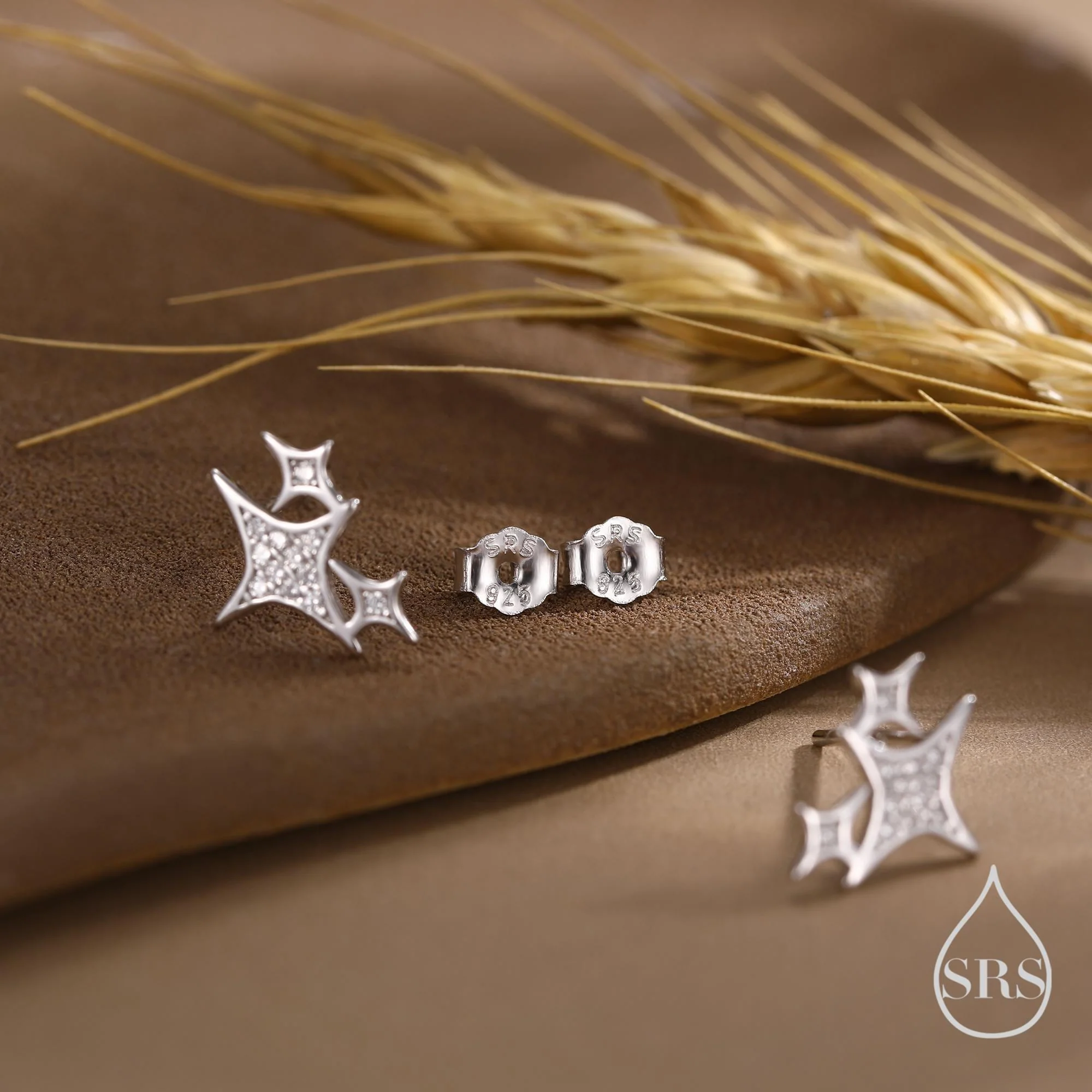 Sparkly Stars CZ Stud Earrings in Sterling Silver, Four Point Star Earrings, Silver or Gold, Three Star Earrings, Celestial Earrings - Image 4
