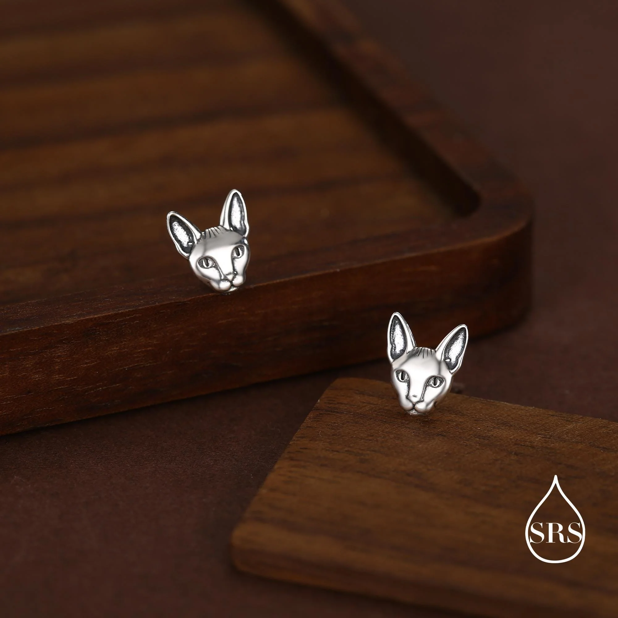 Sphynx Cat Stud Earrings in Sterling Silver - Image 2