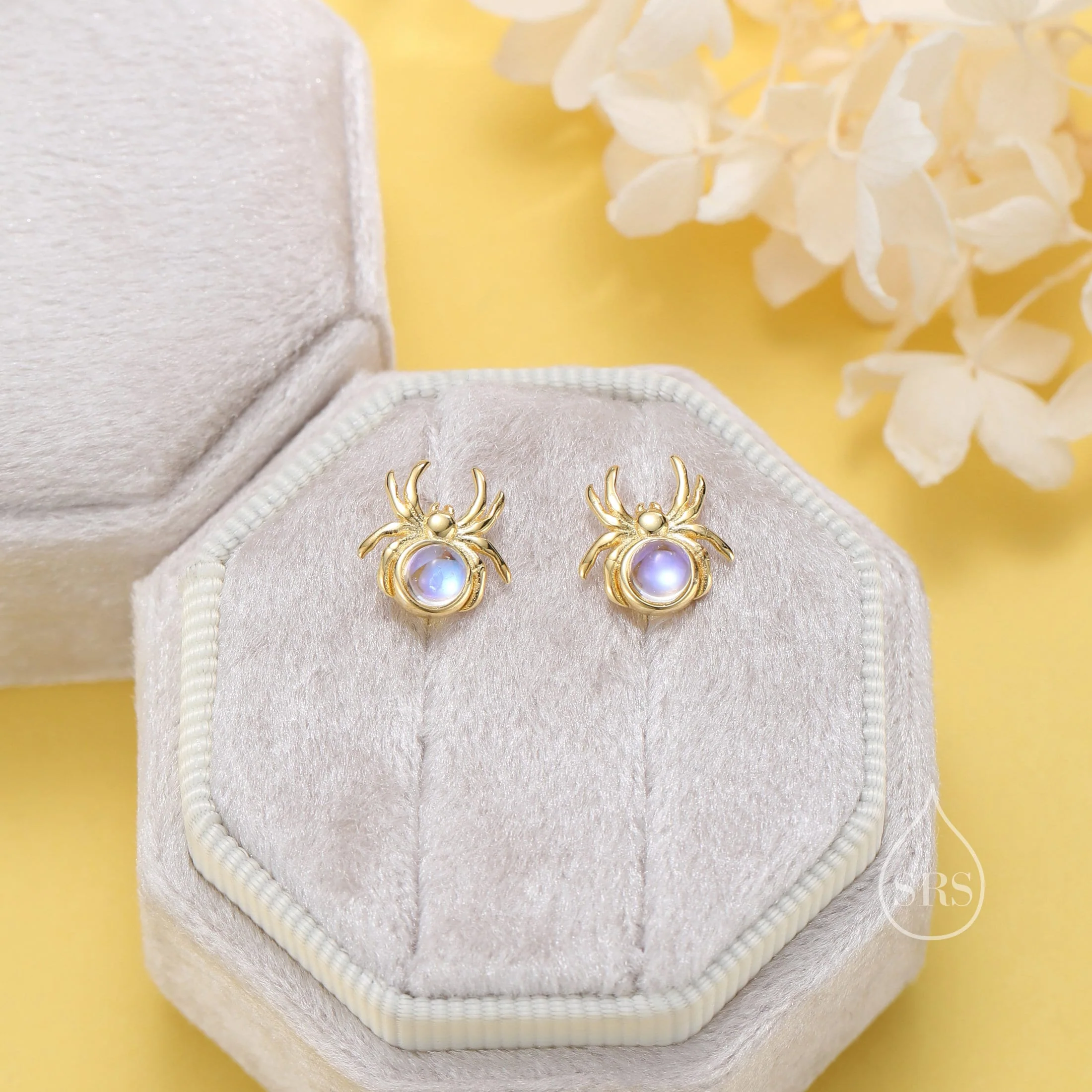 Spider Stud Earrings in Sterling Silver, Silver or Gold, Animal Earrings, Nature Inspired, Insect Earrings, Moonstone, Opal or Black Onyx - Image 8