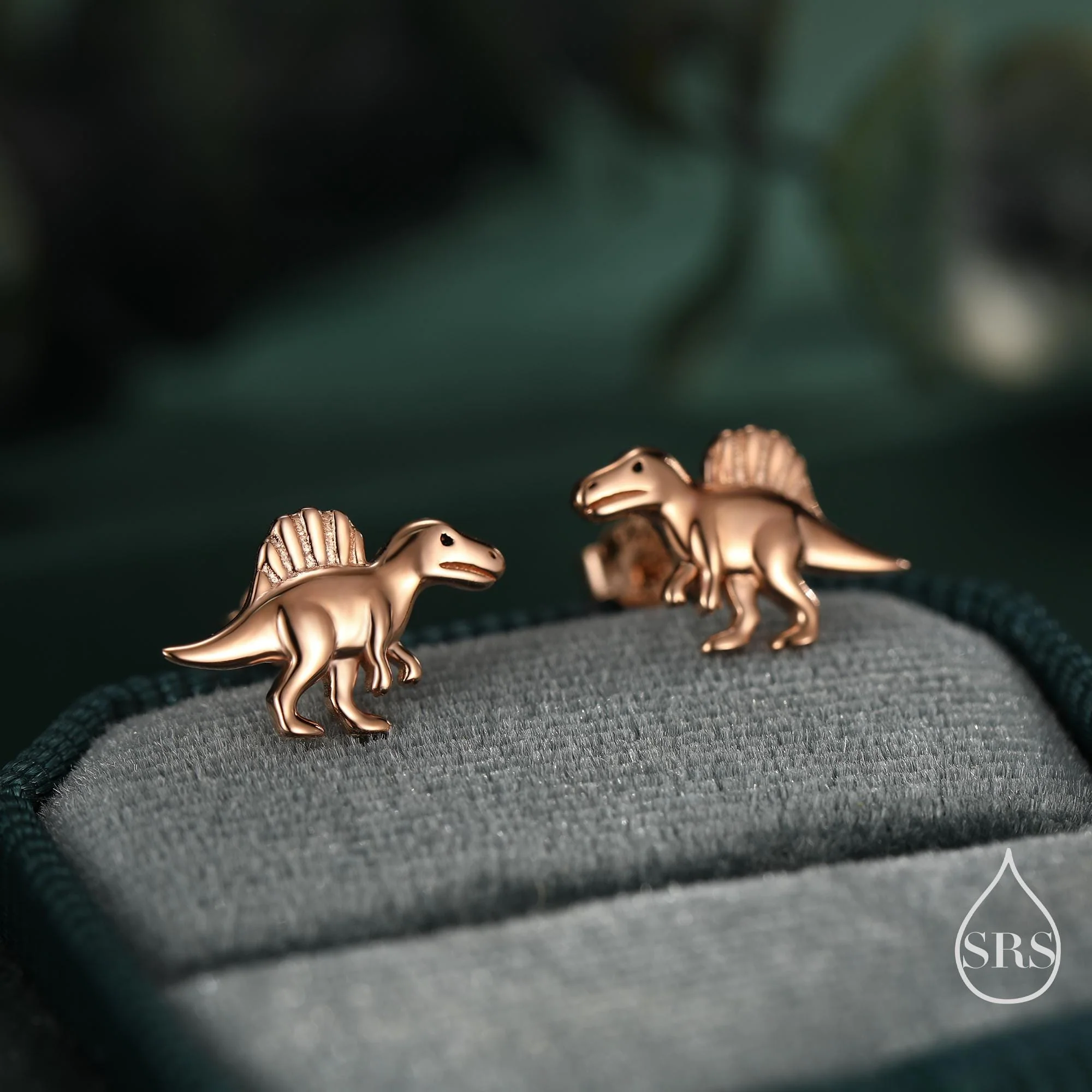 Spinosaurus Dinosaur Sterling Silver Stud Earrings – Minimalist Prehistoric Design, Silver, Gold or Rose Gold Finish, Tiny Dino Earrings - Image 3