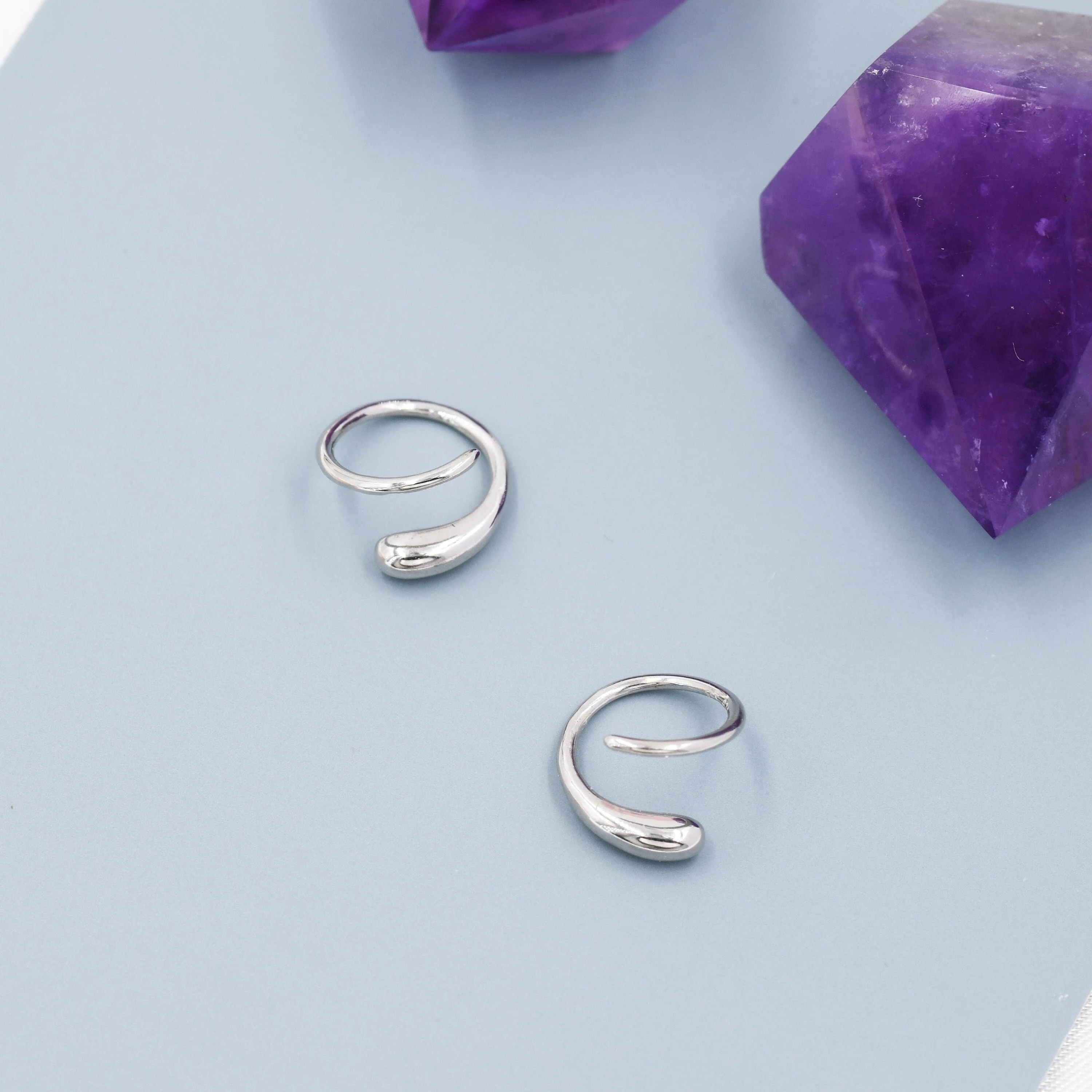 Spiral Hoop Earrings In Sterling Silver, Silver, Gold or Rose Gold, Minimalist Spiral Earrings, Droplet Hoops, Droplet Spirals - Image 3
