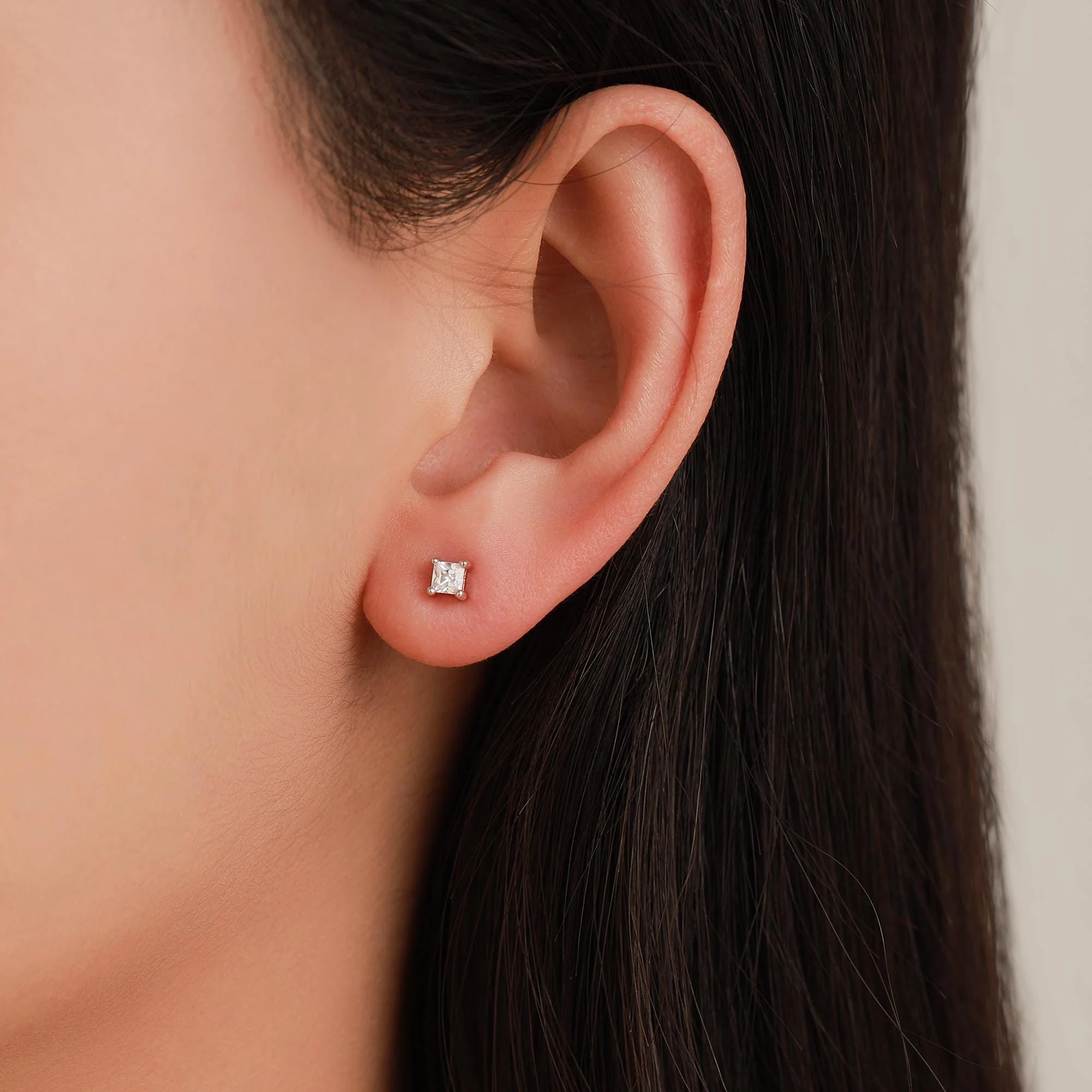 Square CZ Internally Threaded Flat Back / Screw Back / Stud Earrings in Sterling Silver, Silver or Gold or Rose Gold, Piercing jewellery - Image 2