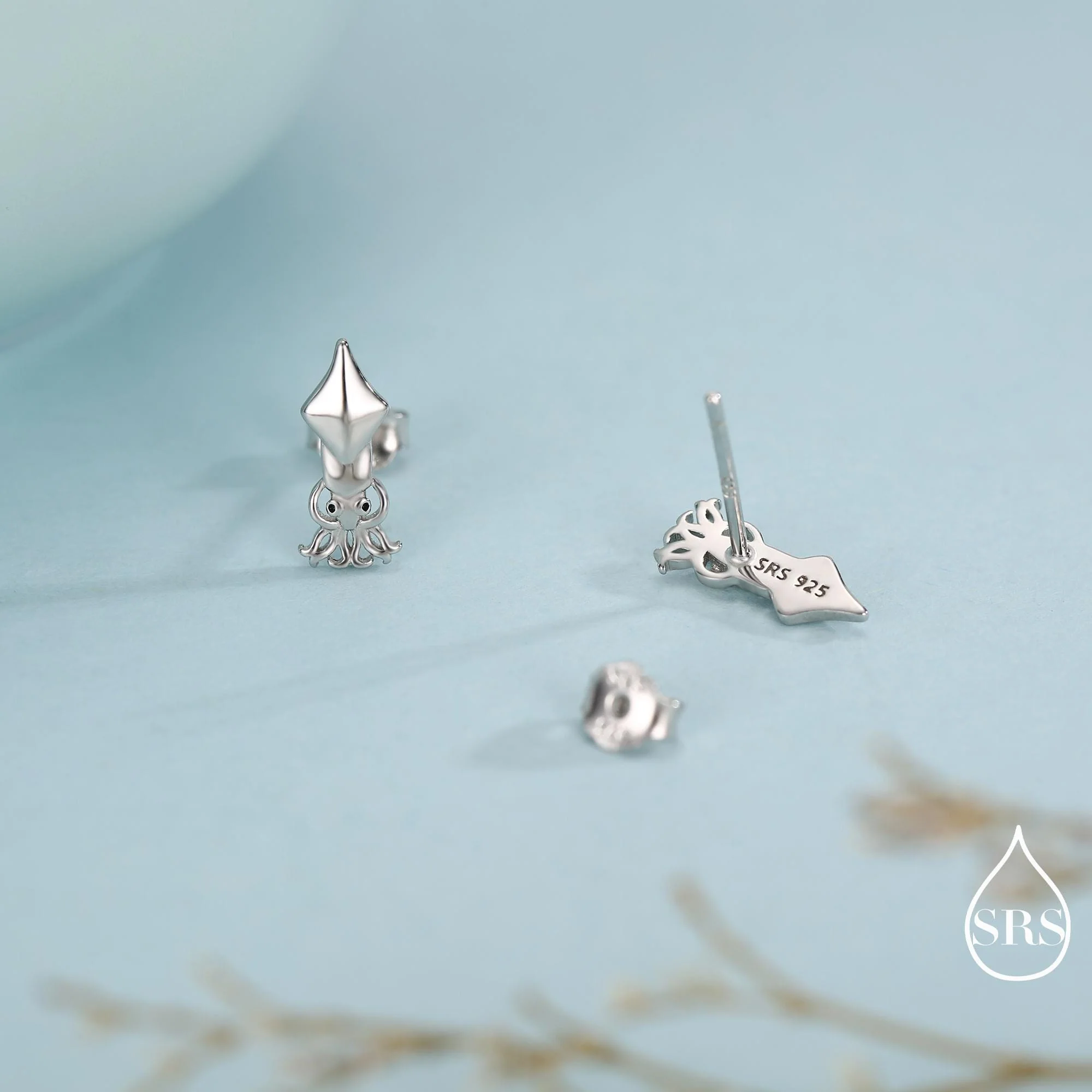Squid Stud Earrings in Sterling Silver, Squid Fish Earrings, Nature Inspired Animal Earrings, Ocean Animal - Image 3
