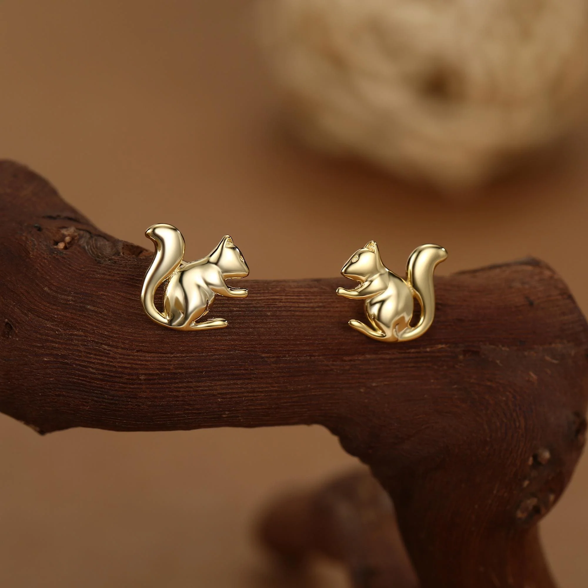 Squirrel Stud Earrings in Sterling Silver, Silver or Gold, Animal Earrings, Nature Inspired - Image 3
