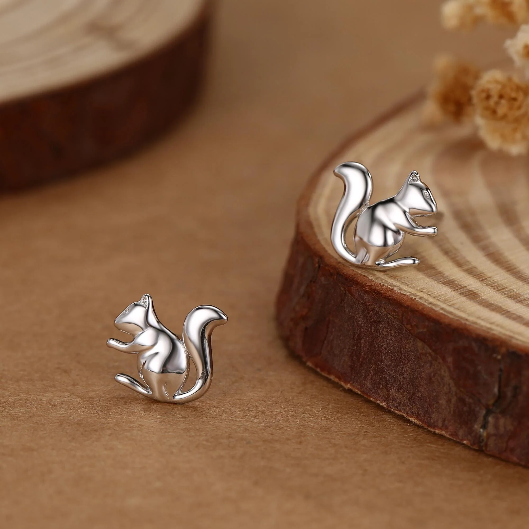 Squirrel Stud Earrings in Sterling Silver, Silver or Gold, Animal Earrings, Nature Inspired - Image 4