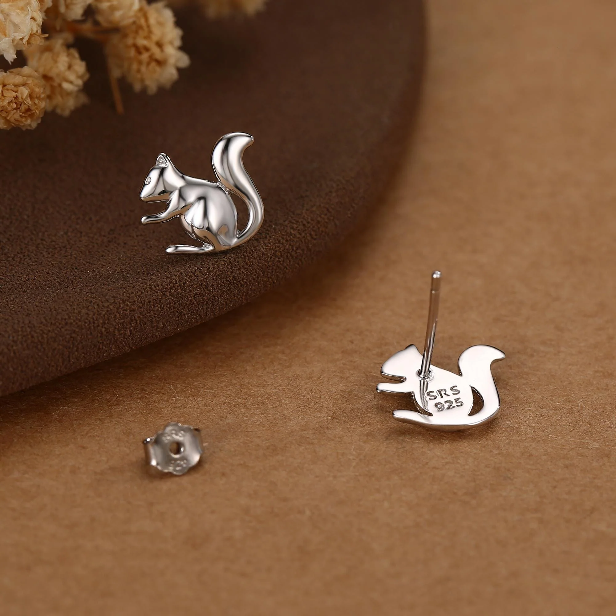 Squirrel Stud Earrings in Sterling Silver, Silver or Gold, Animal Earrings, Nature Inspired - Image 5