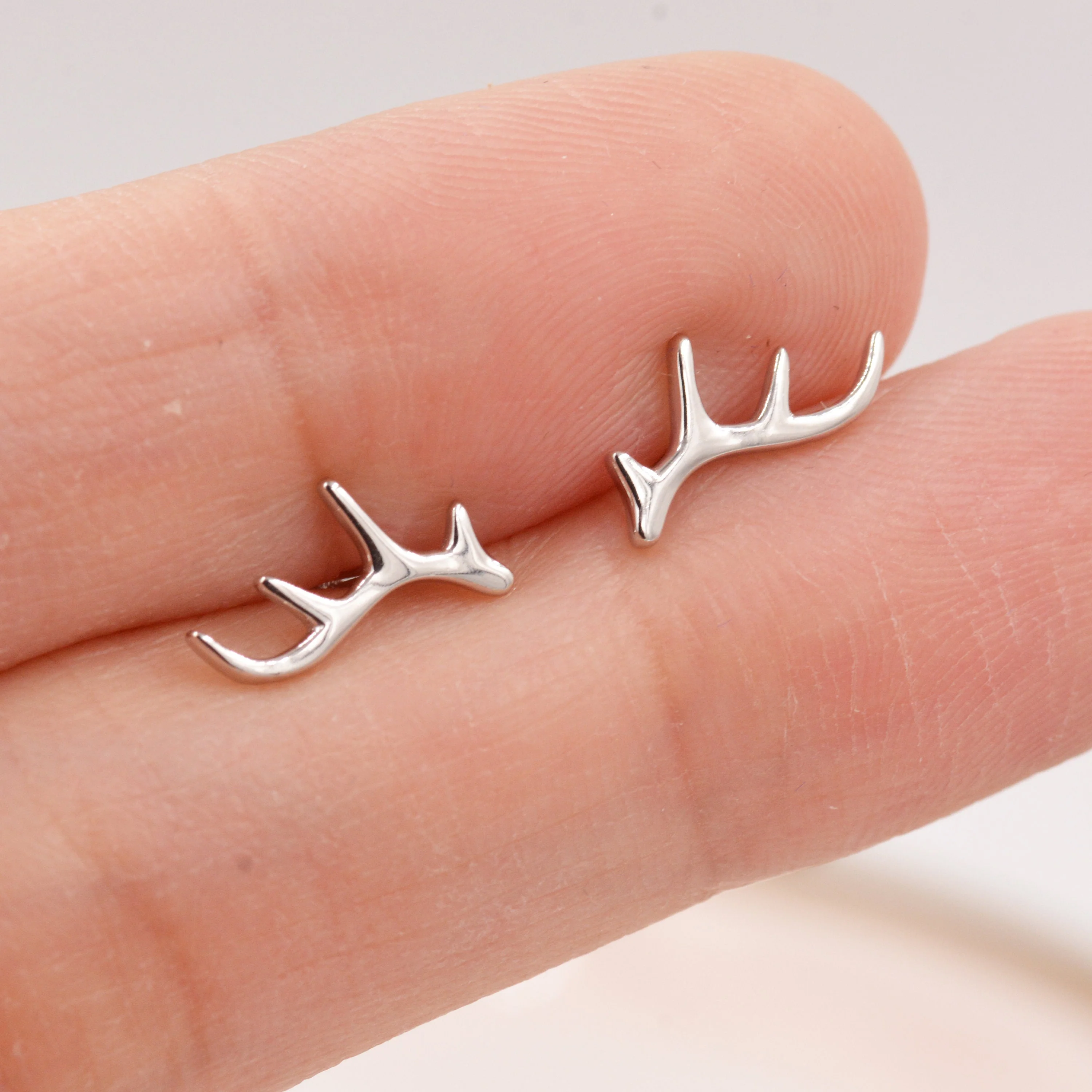 Stag Deer Antler Stud Earrings in Sterling Silver - Cute, Fun, Whimsical and Pretty Jewellery - Image 3