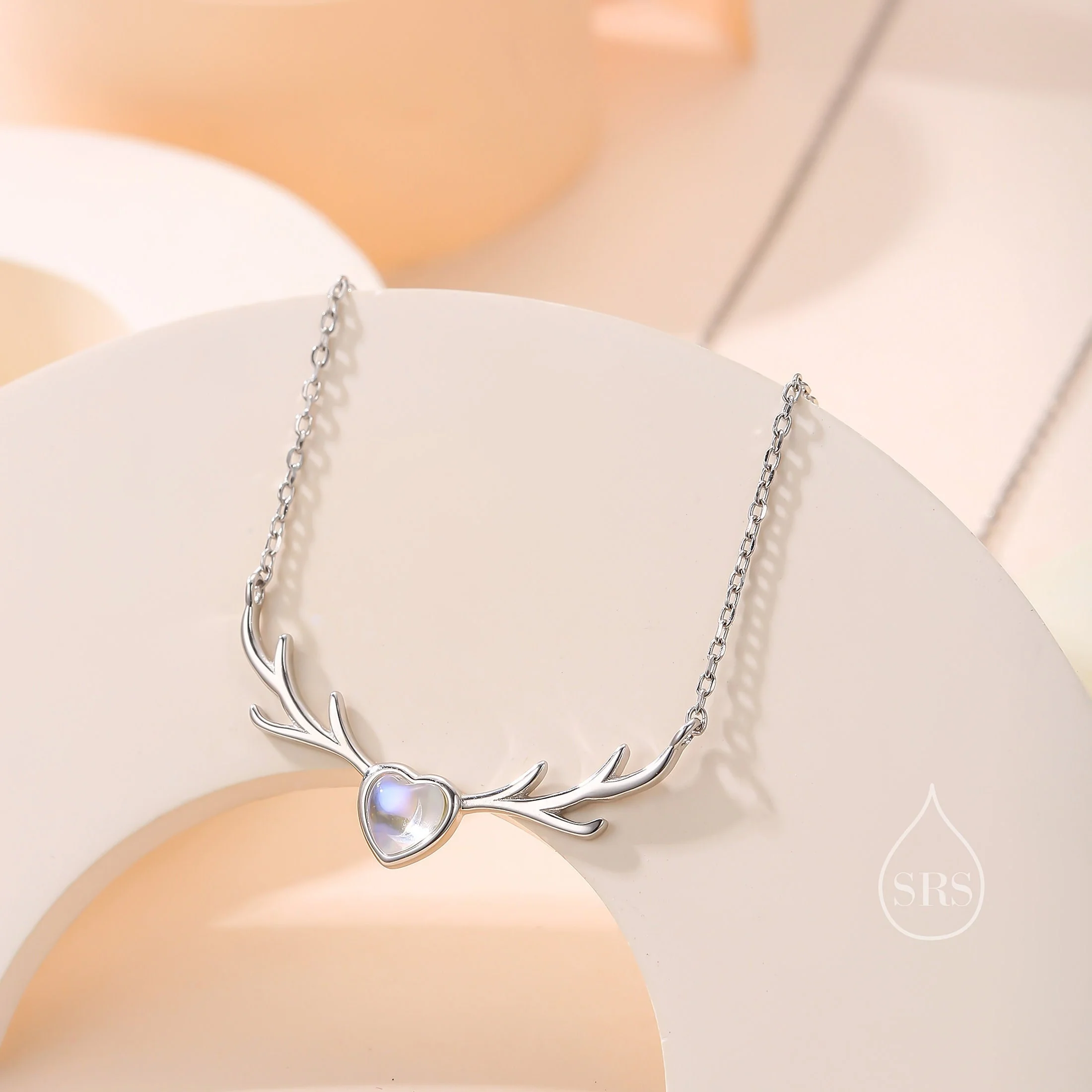 Stag Deer Necklace in Sterling Silver with Moonstone, Stag Head Moonstone Necklace, Silver or Gold - Cute Quirky and Fun Jewellery