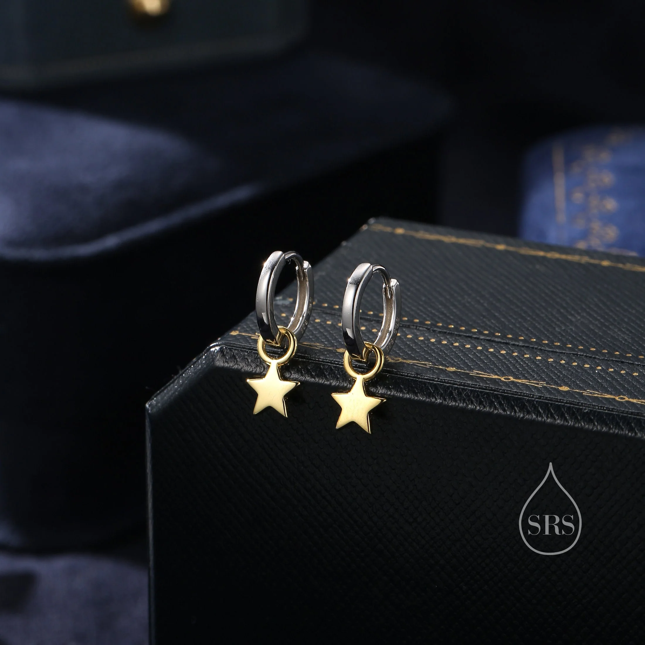 Star Charm Huggie Hoop Earrings in Sterling Silver, Mixed Tone, Silver and Gold, Detachable Charm Hoops, Celestial Earrings - Image 2