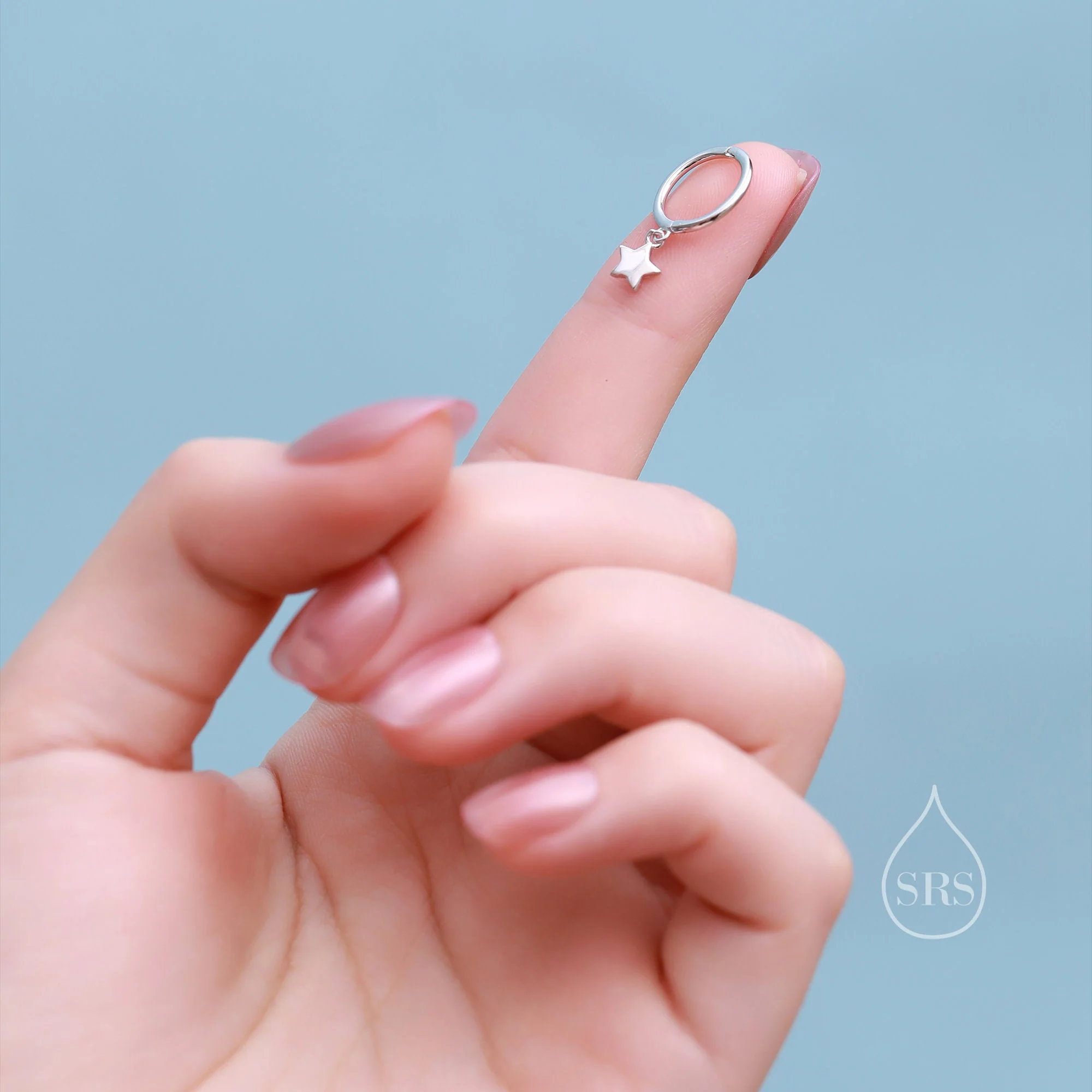 Star Dangle Huggie Hoop Earrings in Sterling Silver, Silver or Gold or Rose Gold, Delicate Star Skinny Hoops - Image 7