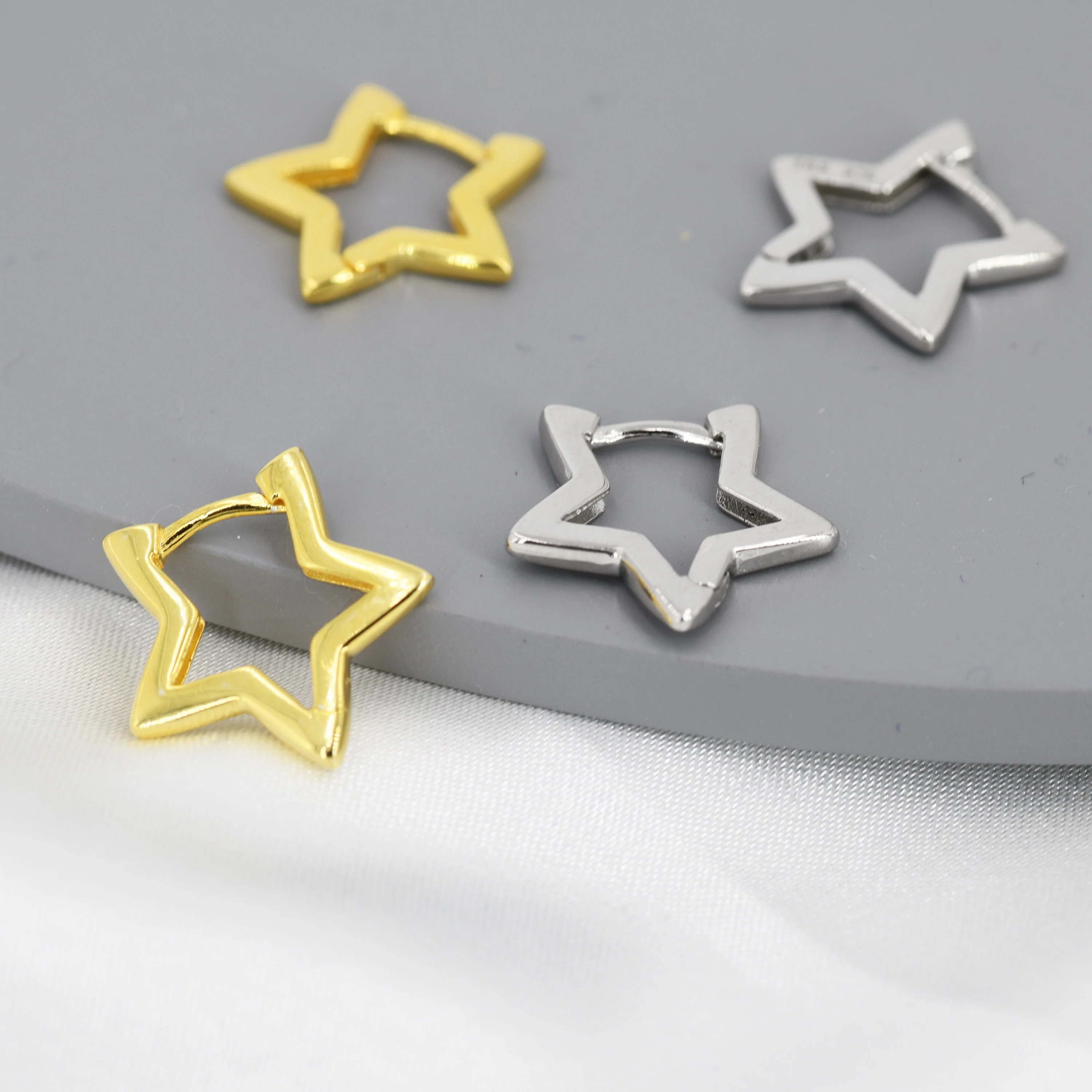 Star Huggie Hoop in Sterling Silver, Silver or Gold, Fun Star Hoop Earrings, Star Earrings - Image 9