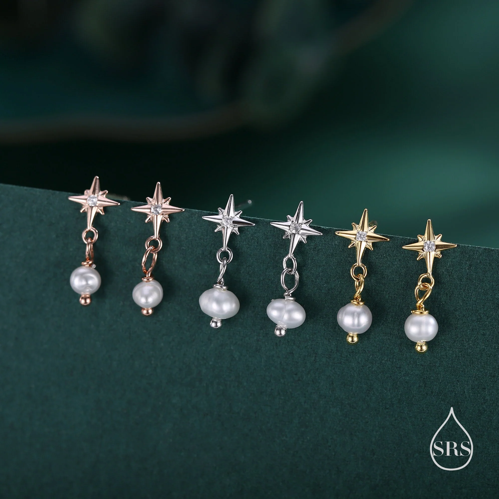 Starburst and Tiny Dangle Pearl Stud Earrings in Sterling Silver, Silver, Gold or Rose Gold, Star Earrings, Sunburst Earrings, Celestial - Image 11