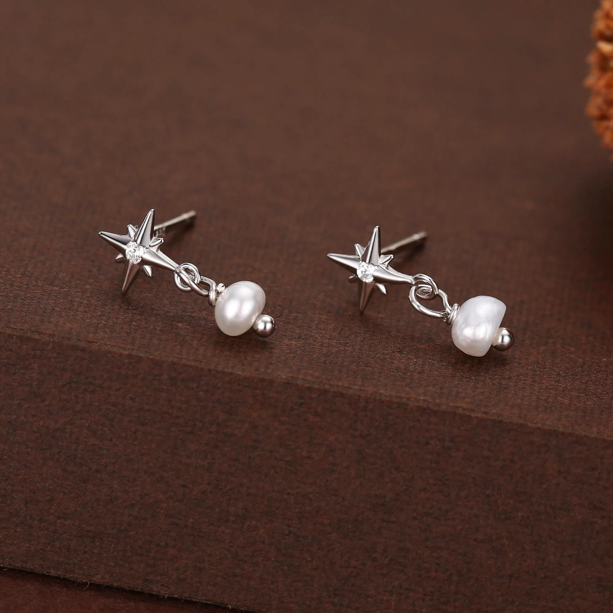 Starburst and Tiny Dangle Pearl Stud Earrings in Sterling Silver, Silver, Gold or Rose Gold, Star Earrings, Sunburst Earrings, Celestial - Image 7