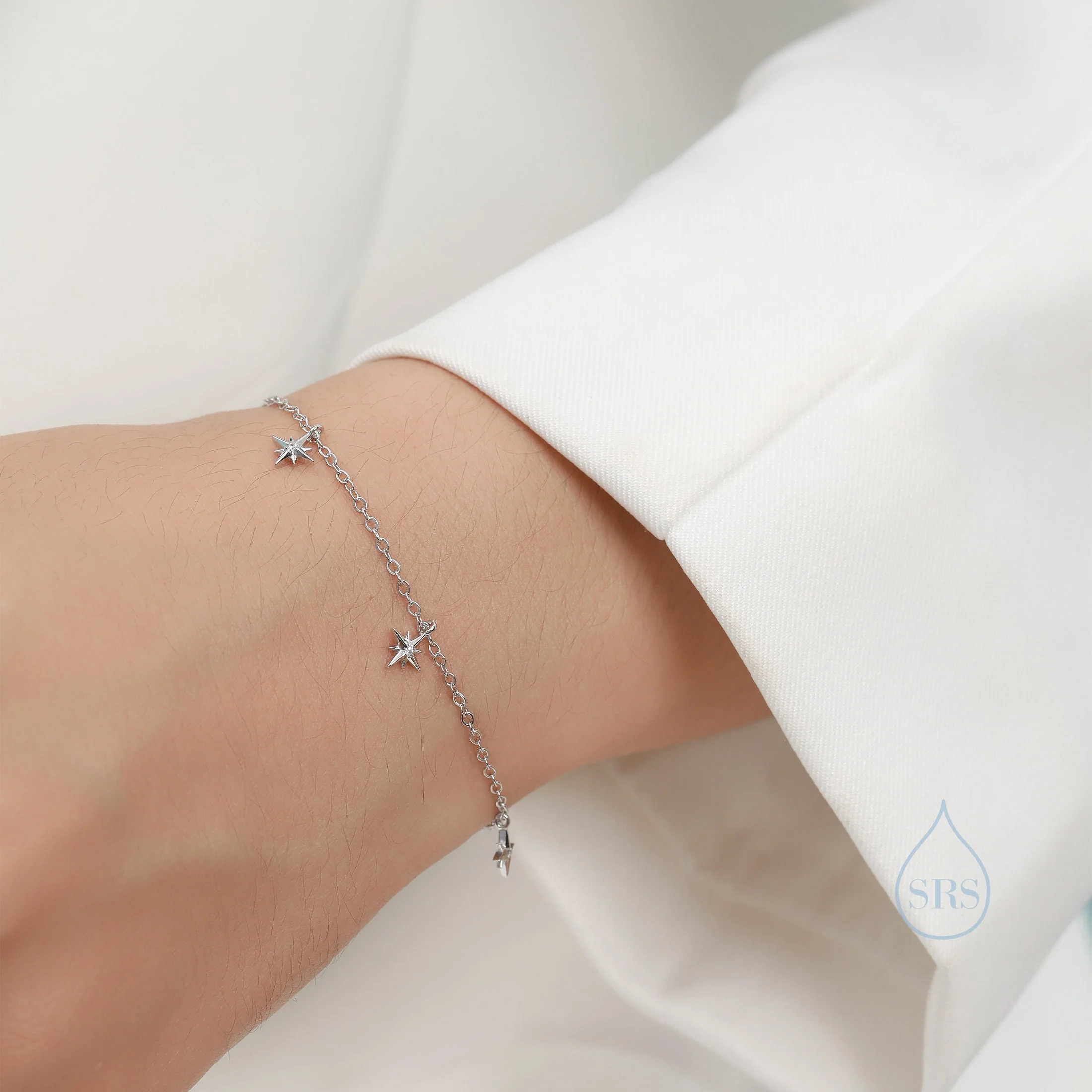 Starburst Charm Bracelet/Anklet in Sterling Silver, Silver, Gold or Rose Gold, North Star Dangle Bracelet, Sunburst Bracelet, Star Bracelet - Image 9