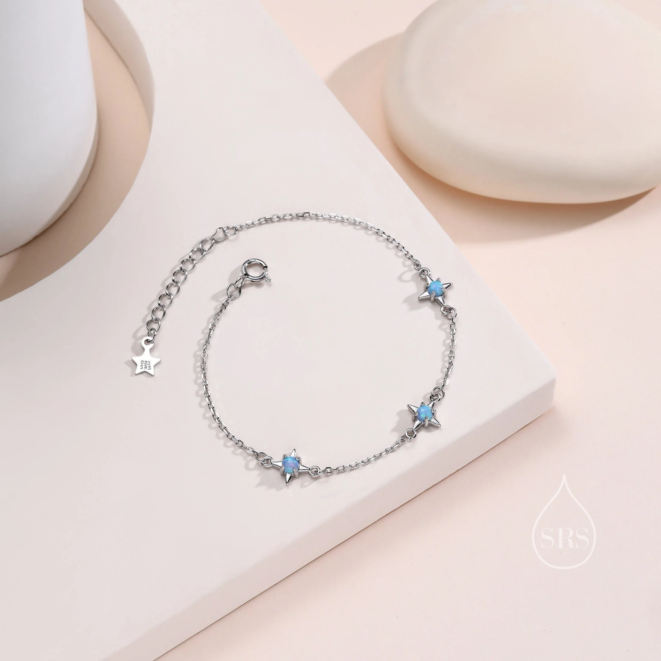 Starburst Charm Bracelet in Sterling Silver with Opal or Moonstone, Silver, Gold or Rose Gold, North Star Bracelet, Sunburst Bracelet - Image 2
