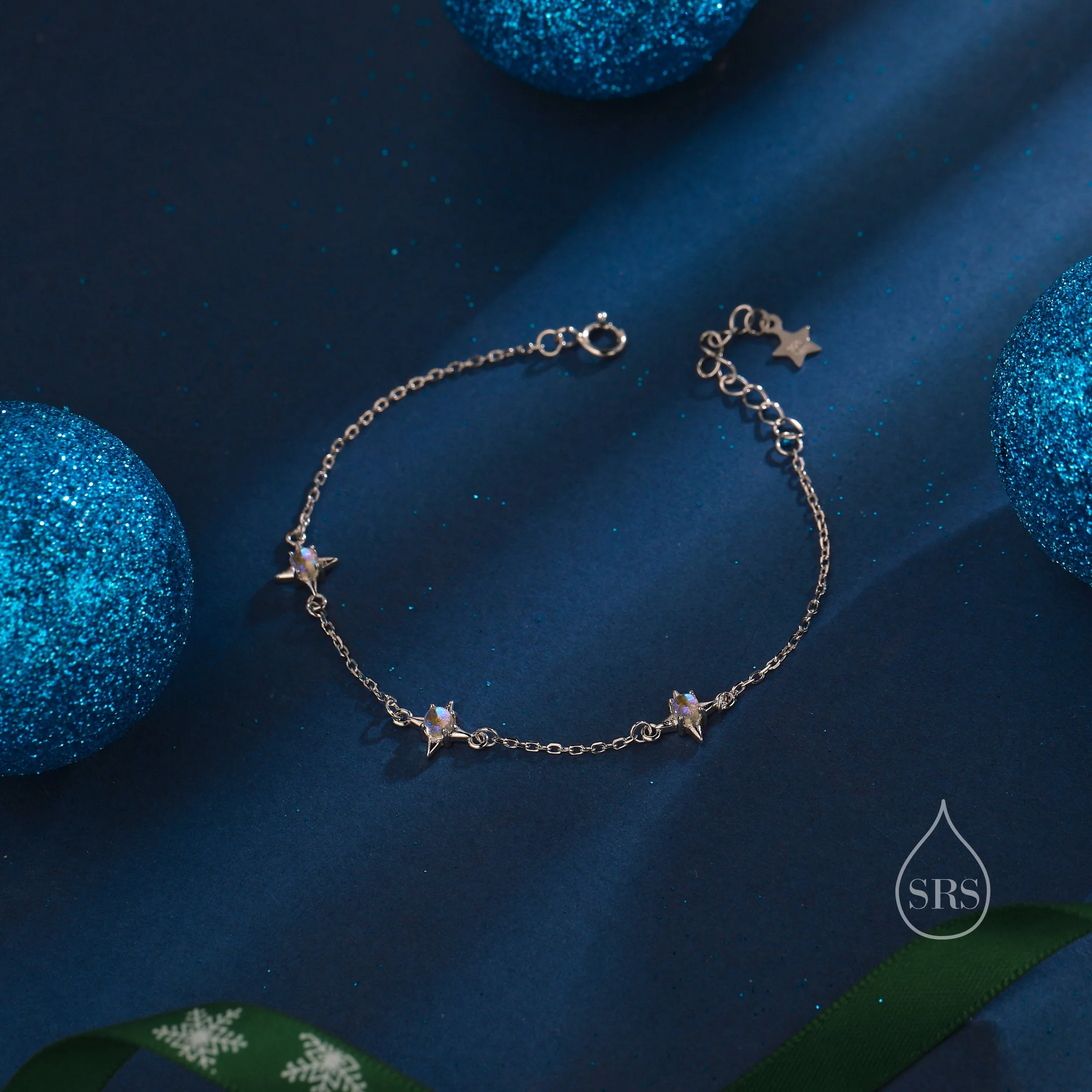 Starburst Charm Bracelet in Sterling Silver with Opal or Moonstone, Silver, Gold or Rose Gold, North Star Bracelet, Sunburst Bracelet - Image 6