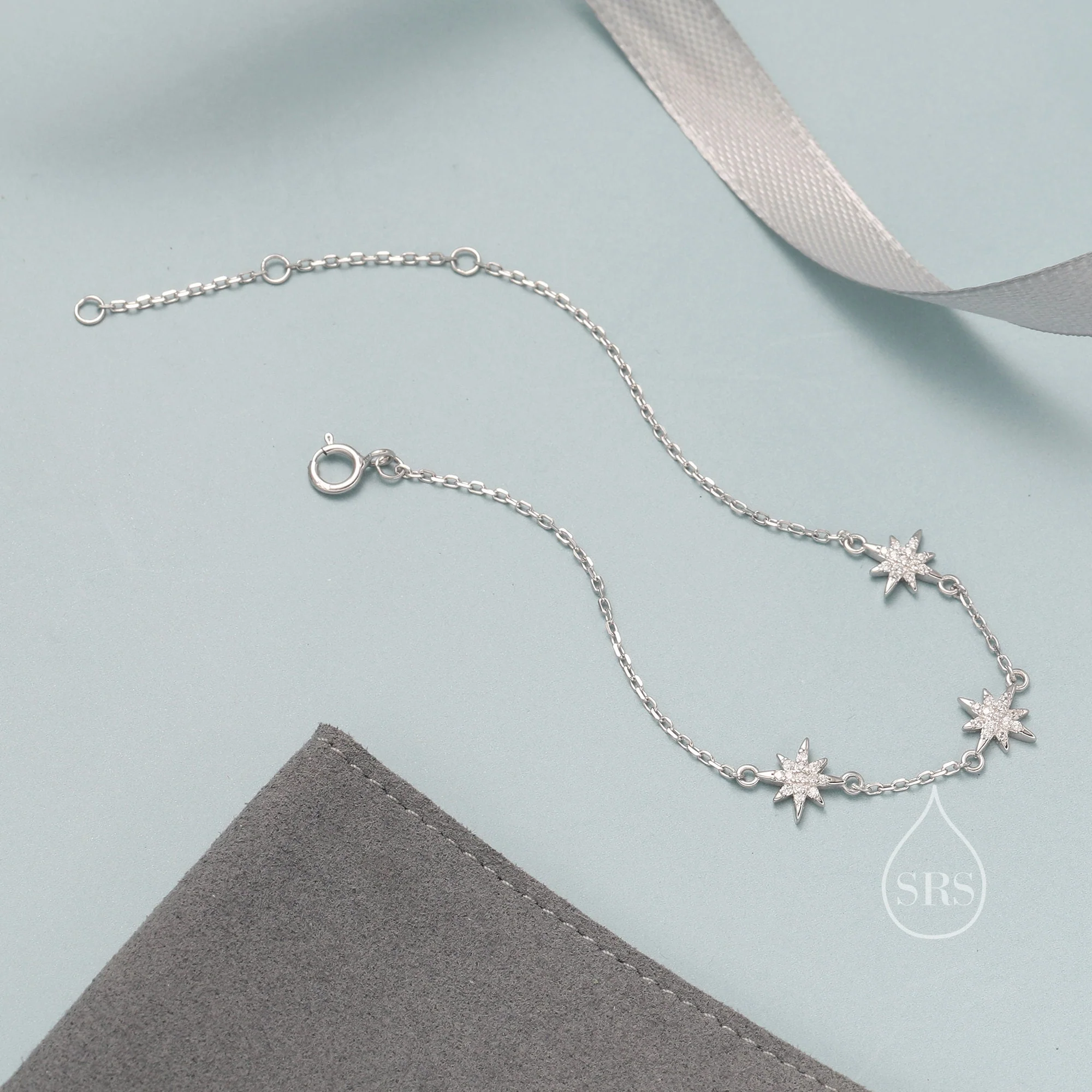 Starburst CZ Bracelet in Sterling Silver, Silver or Gold or Rose Gold, Three Star Bracelet, North Star Bracelet, Sunburst Bracelet, Star - Image 7