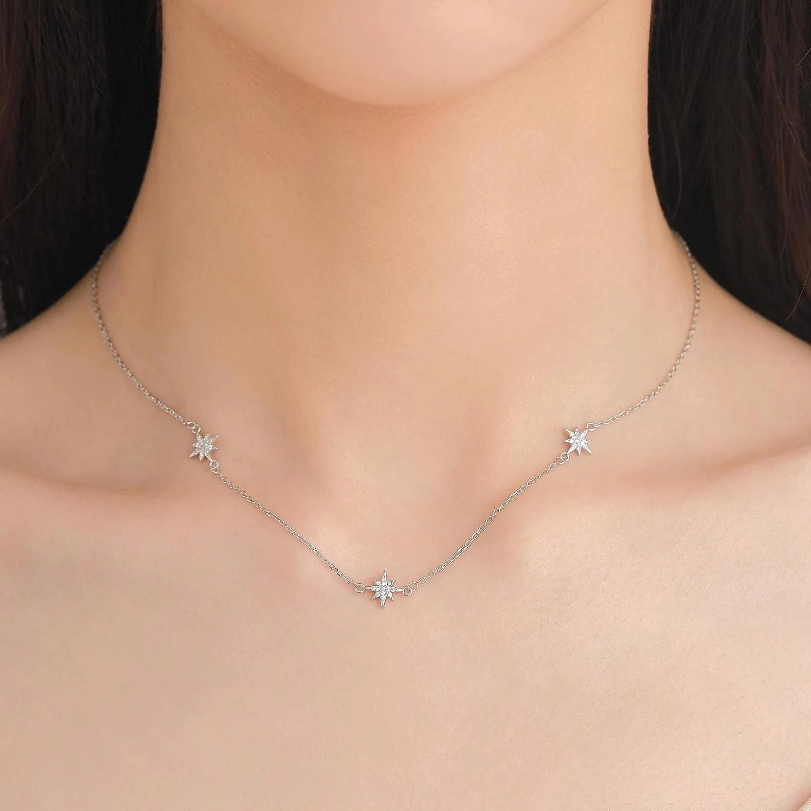 Starburst CZ Necklace in Sterling Silver, Silver or Gold or Rose Gold, Three Star Necklace, North Star Necklace, Sunburst Necklace, Star