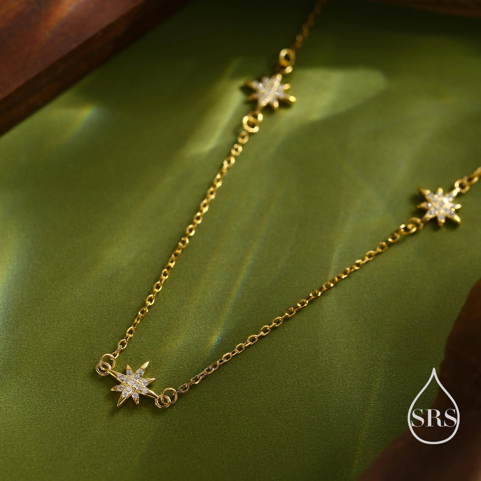 Starburst CZ Necklace in Sterling Silver, Silver or Gold or Rose Gold, Three Star Necklace, North Star Necklace, Sunburst Necklace, Star - Image 8