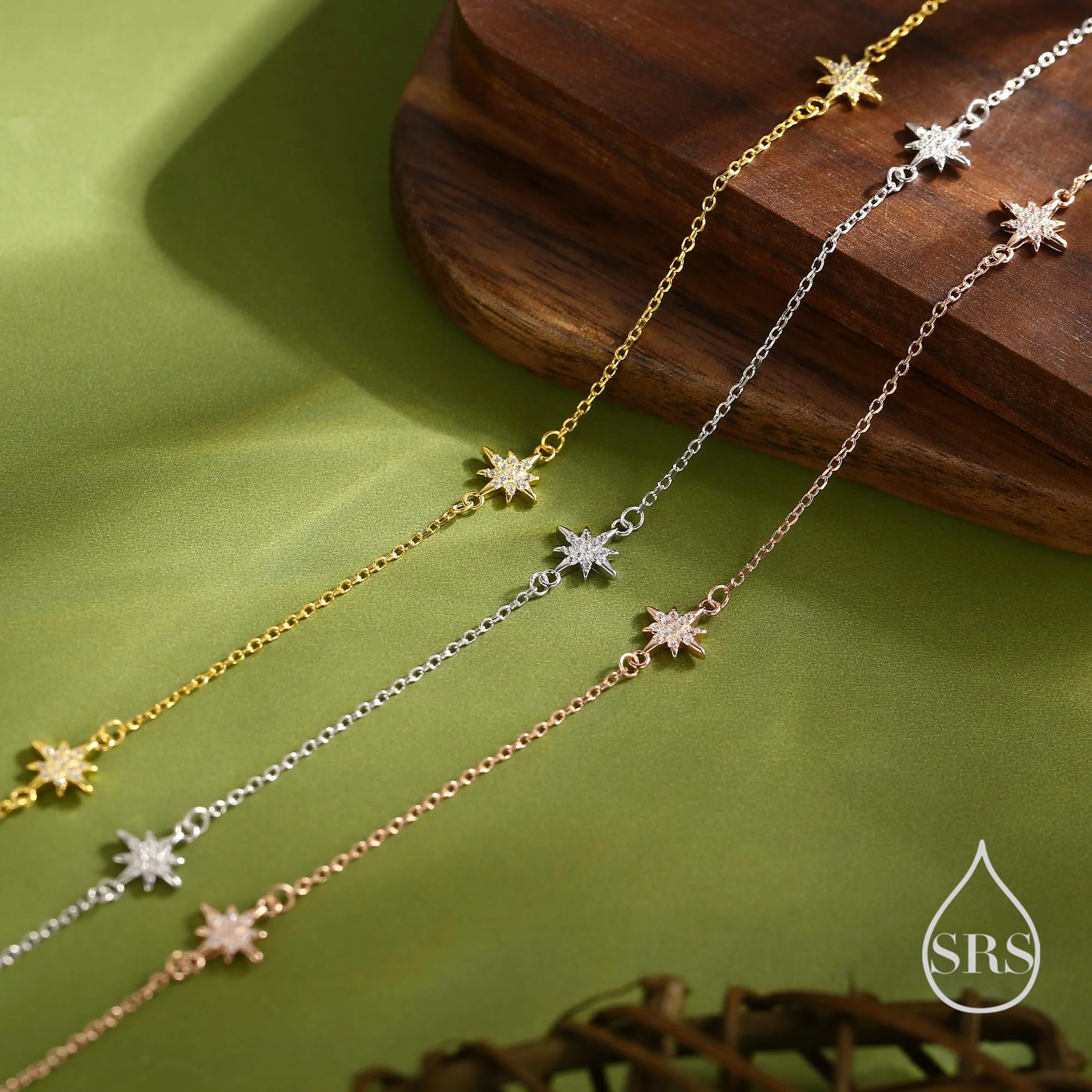 Starburst CZ Necklace in Sterling Silver, Silver or Gold or Rose Gold, Three Star Necklace, North Star Necklace, Sunburst Necklace, Star - Image 9