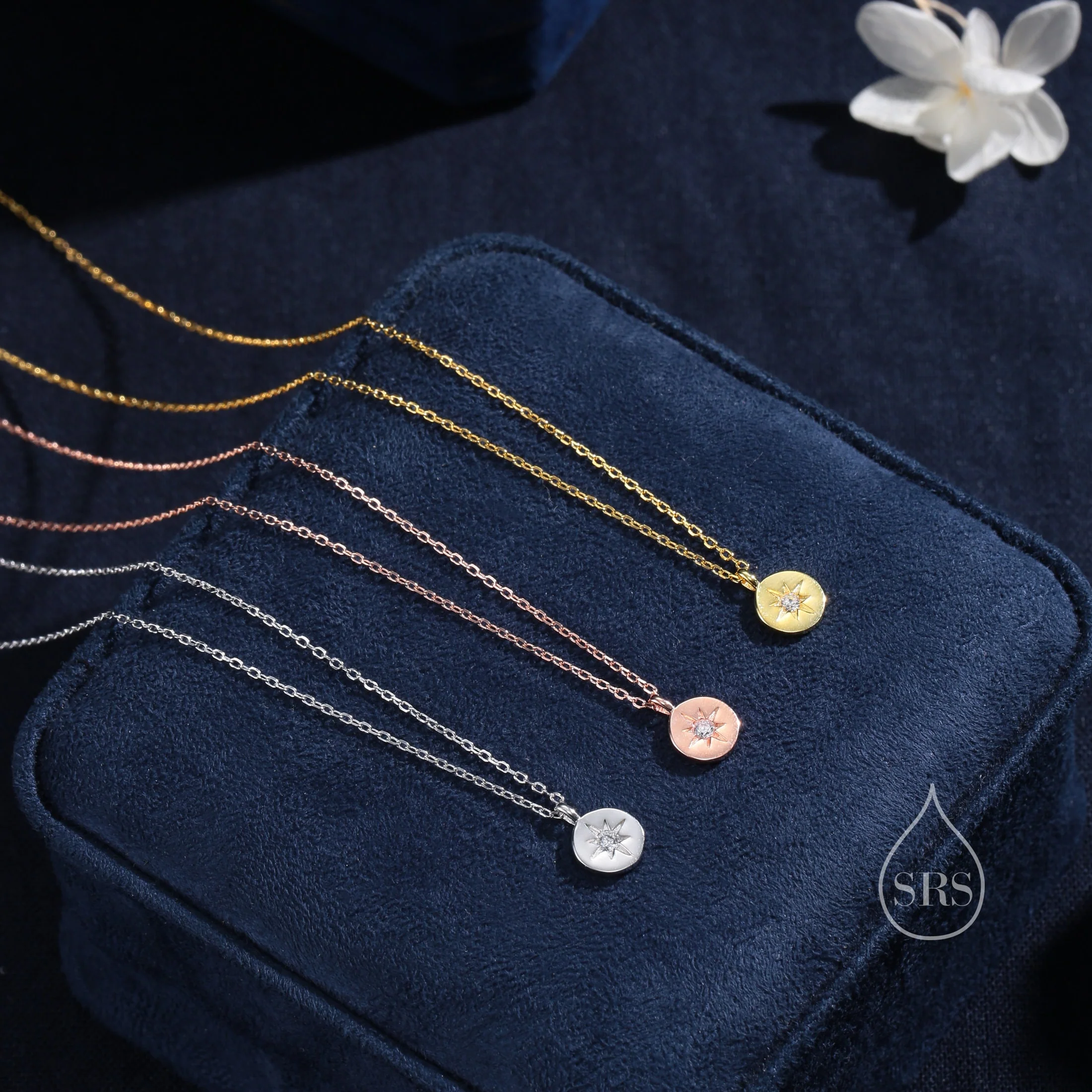 Starburst Disk Pendant Necklace in Sterling Silver, Silver or Gold or Rose Gold, Starburst Coin Necklace in Silver, Star Necklace, Starburst - Image 8