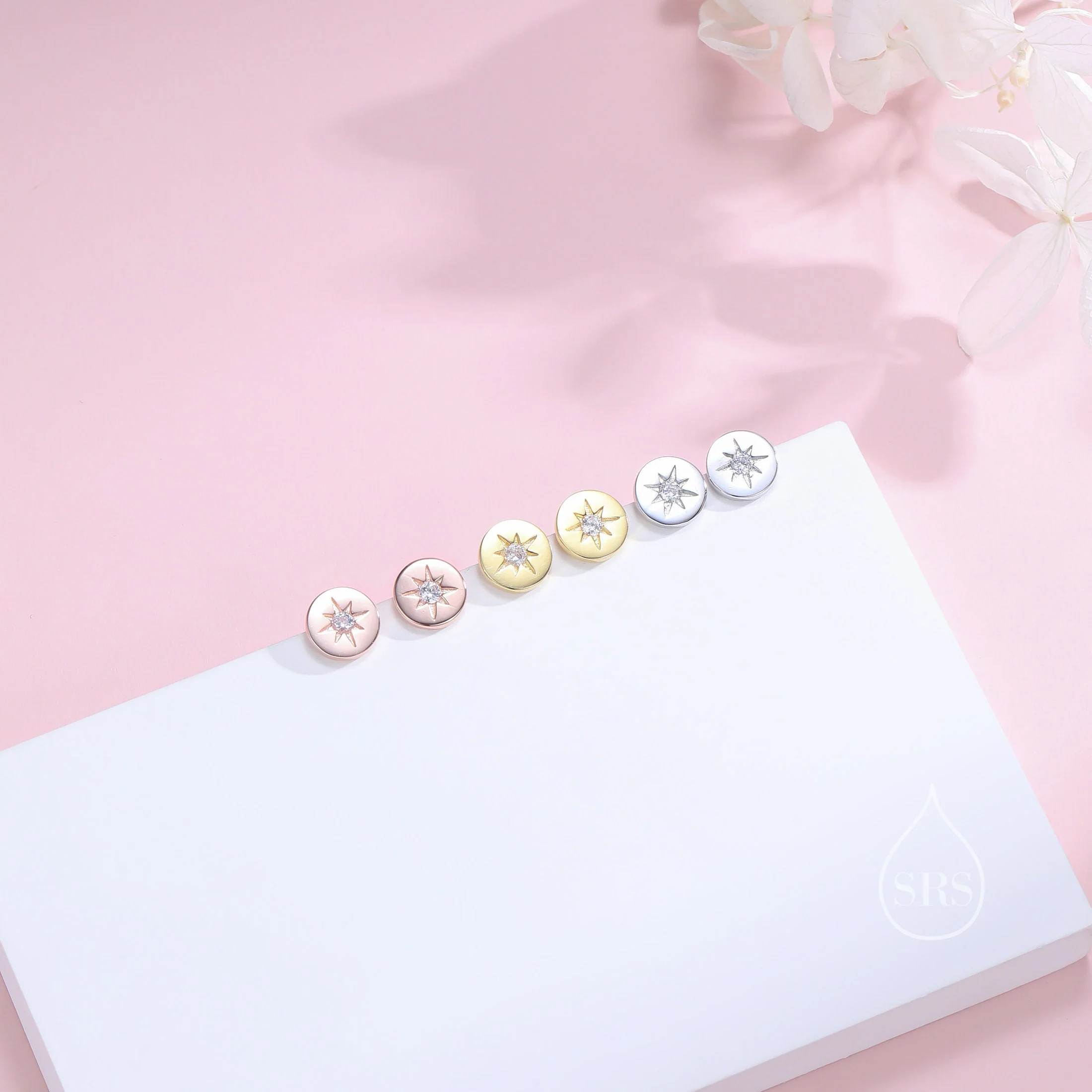 Starburst Disk Stud Earrings in Sterling Silver, Silver or Gold or Rose Gold, Star Earrings, Sunburst Earrings, Celestial Jewellery - Image 10
