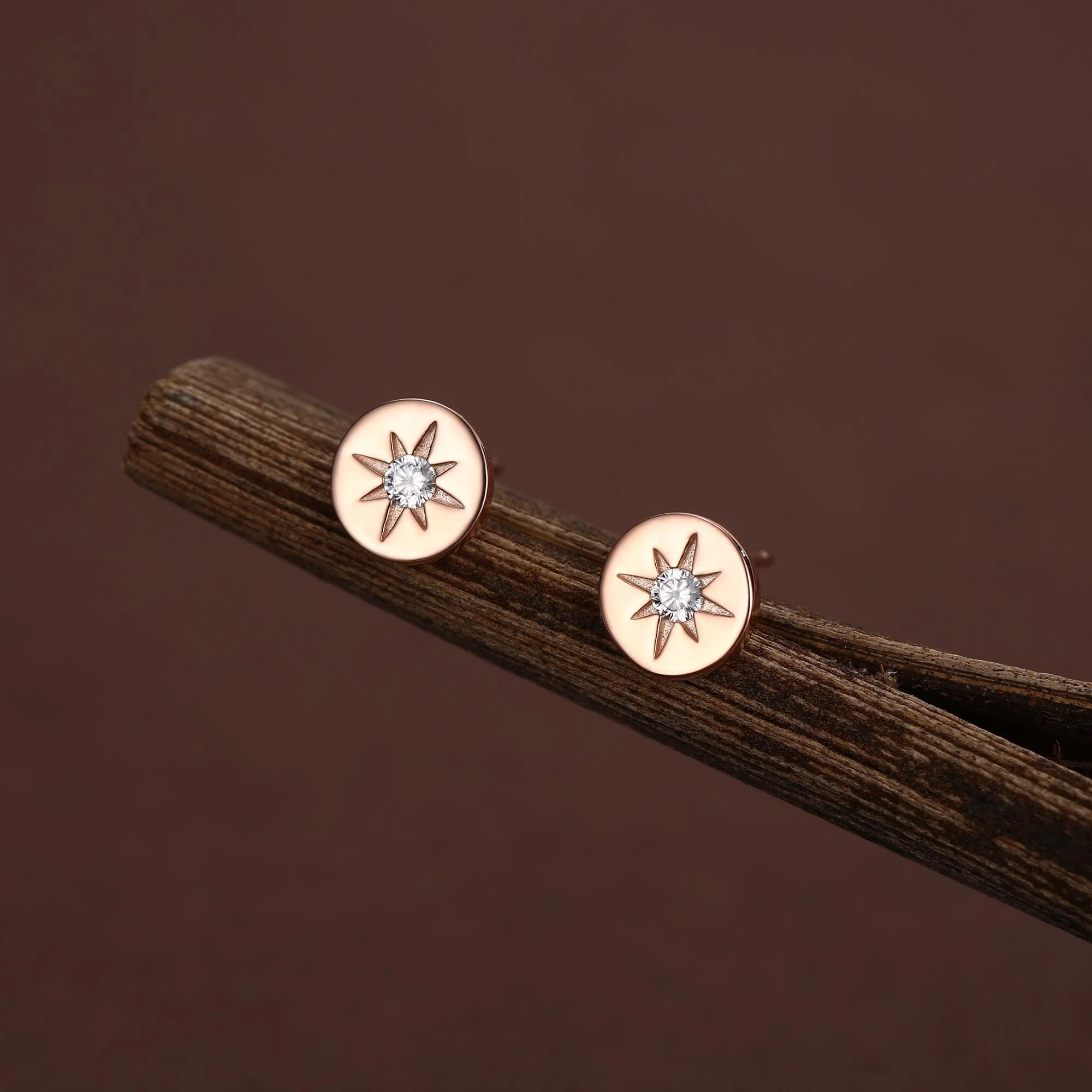 Starburst Disk Stud Earrings in Sterling Silver, Silver or Gold or Rose Gold, Star Earrings, Sunburst Earrings, Celestial Jewellery - Image 4
